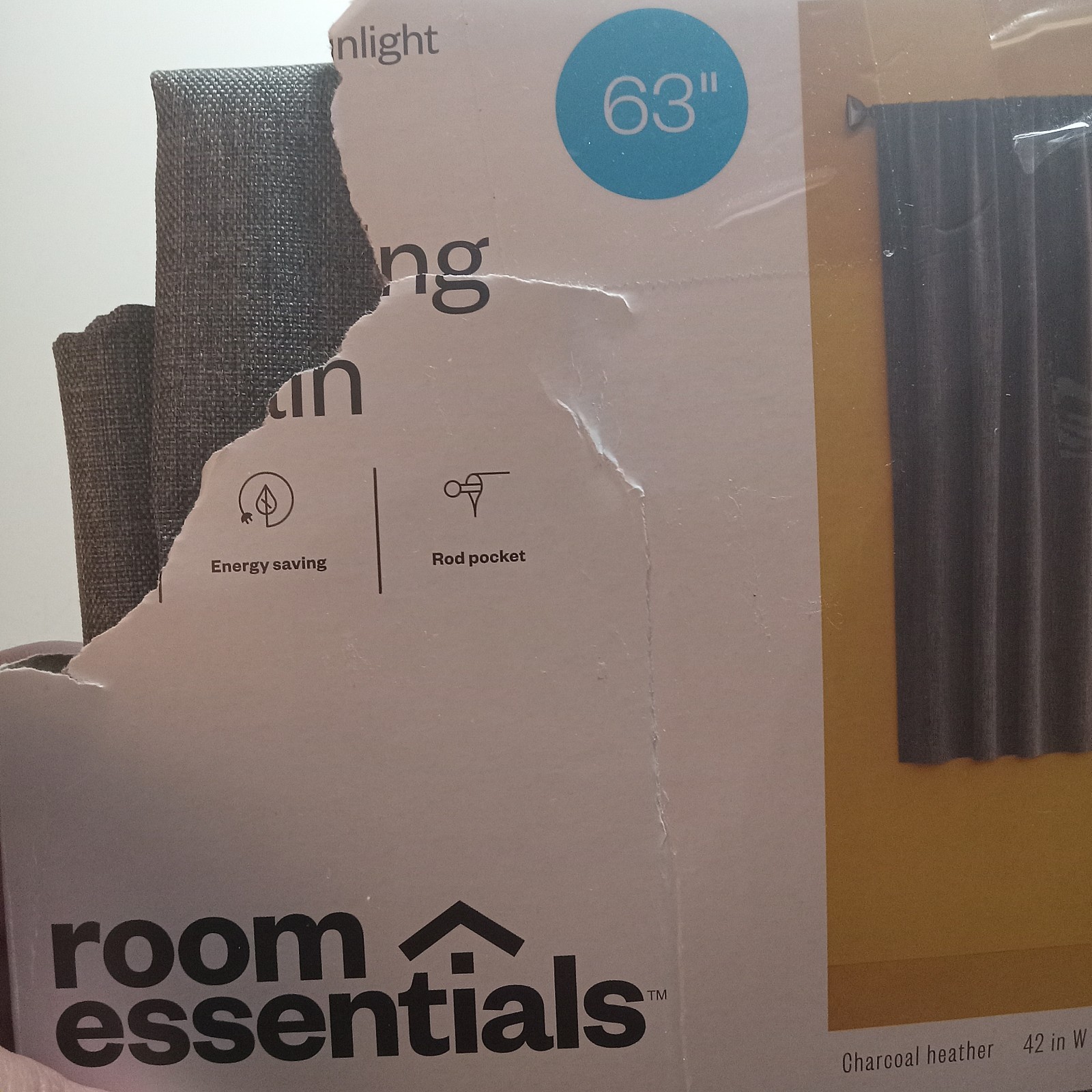Room Essentials Heathered Thermal Room Darkening Panel 42″ x 63″ Dark Grey NEW