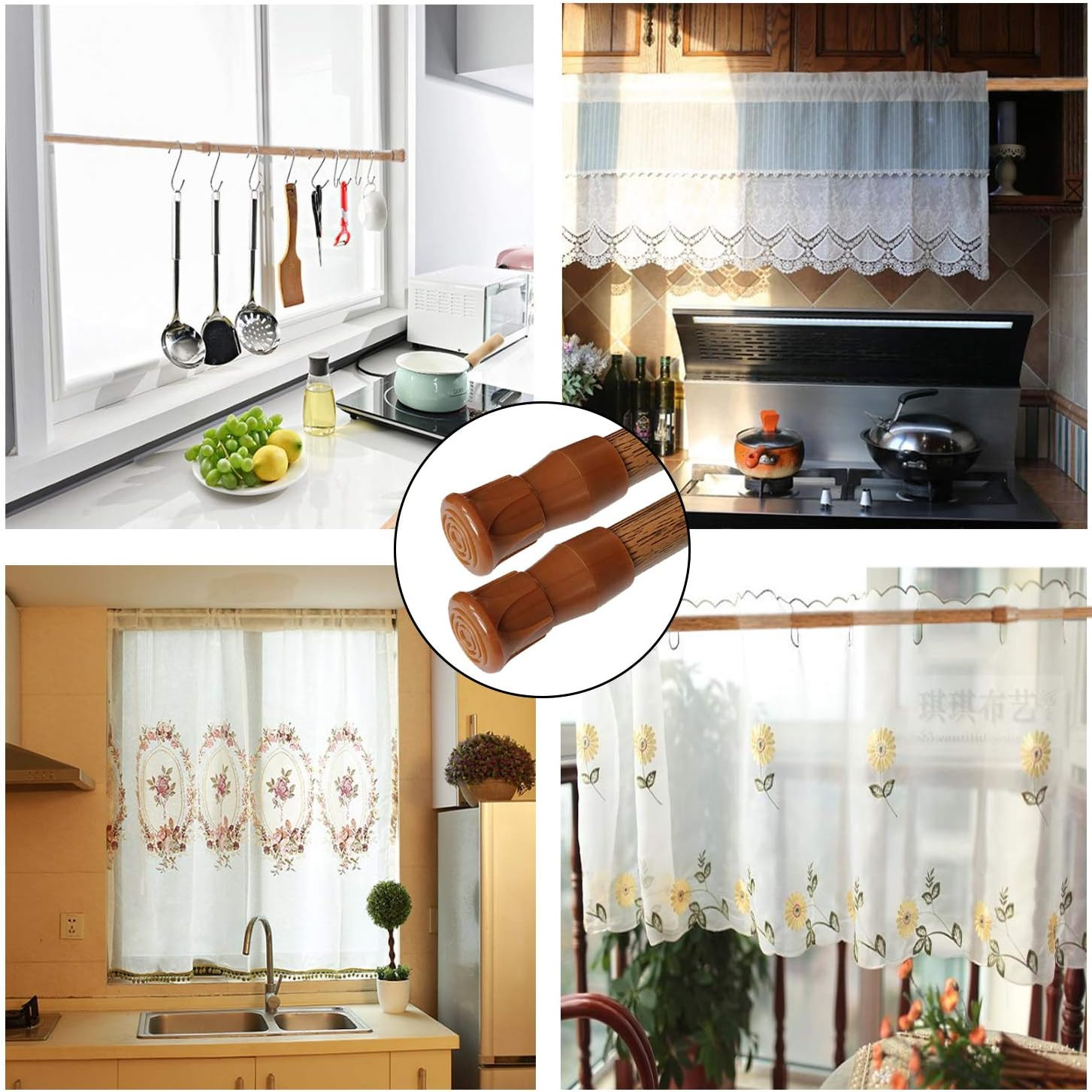 AIZESI Spring Tension Curtain Rods Short Tension Rod (Wood, 16″ to 28″-2Pcs, Opt