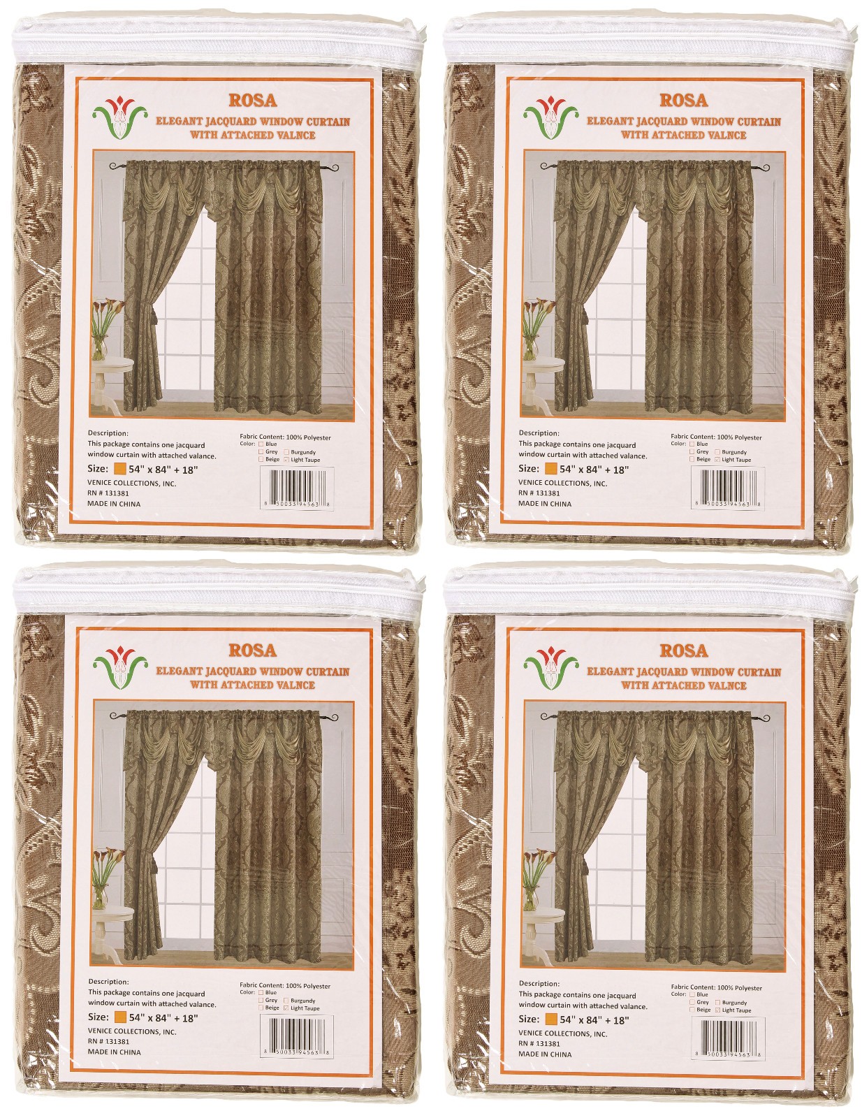 LOT of 4 Packs of single Jacquard Curtain Panel with Attached Valance 54″X84″