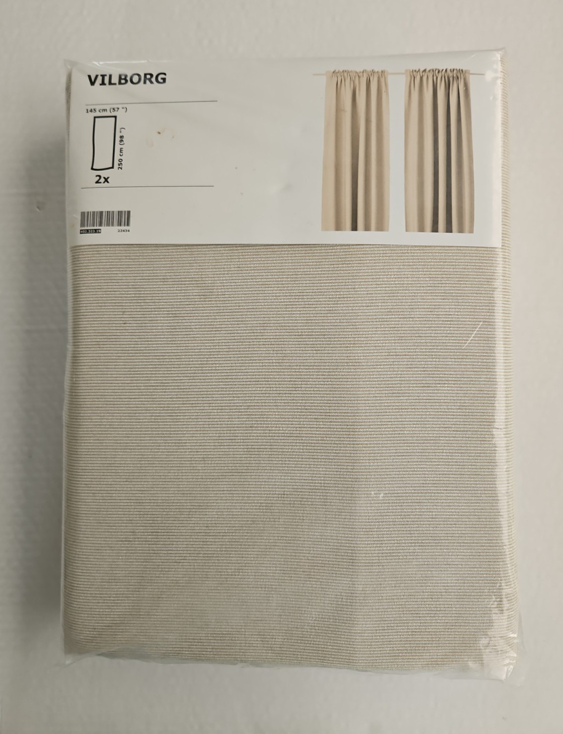 IKEA VILBORG Curtains Room Darkening Drapes Beige Stripe 1 Pair 57×98” Poly NEW