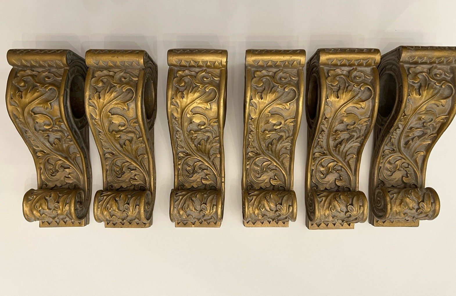 VTG Home Interiors Gold Gray Drapery Sconces Set of 3 Rod Holders Scroll Corbels