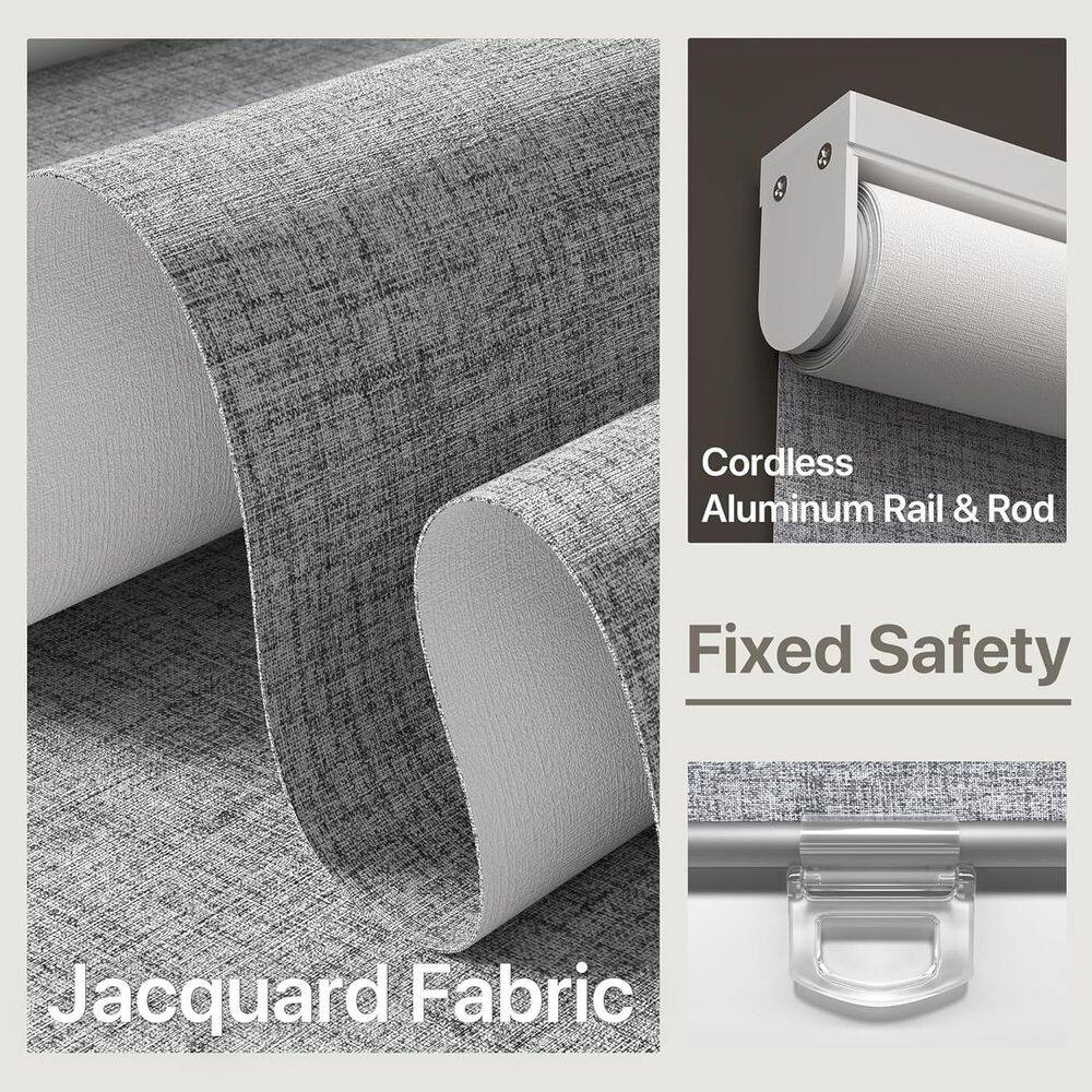 Grey Cordless Uv-Protection Polyester Blackout Roller Blinds for Windows, 21 In.
