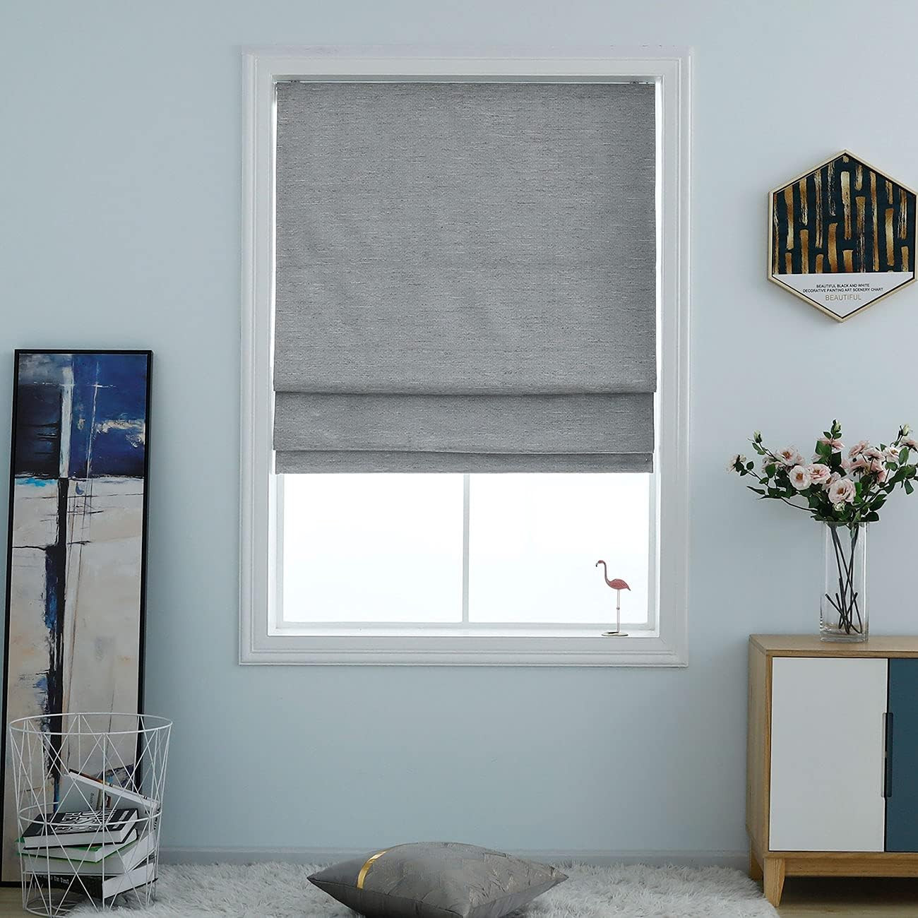 Roman Shades for Windows, Cordless Room Darkening Roman Window Shades, Pull down
