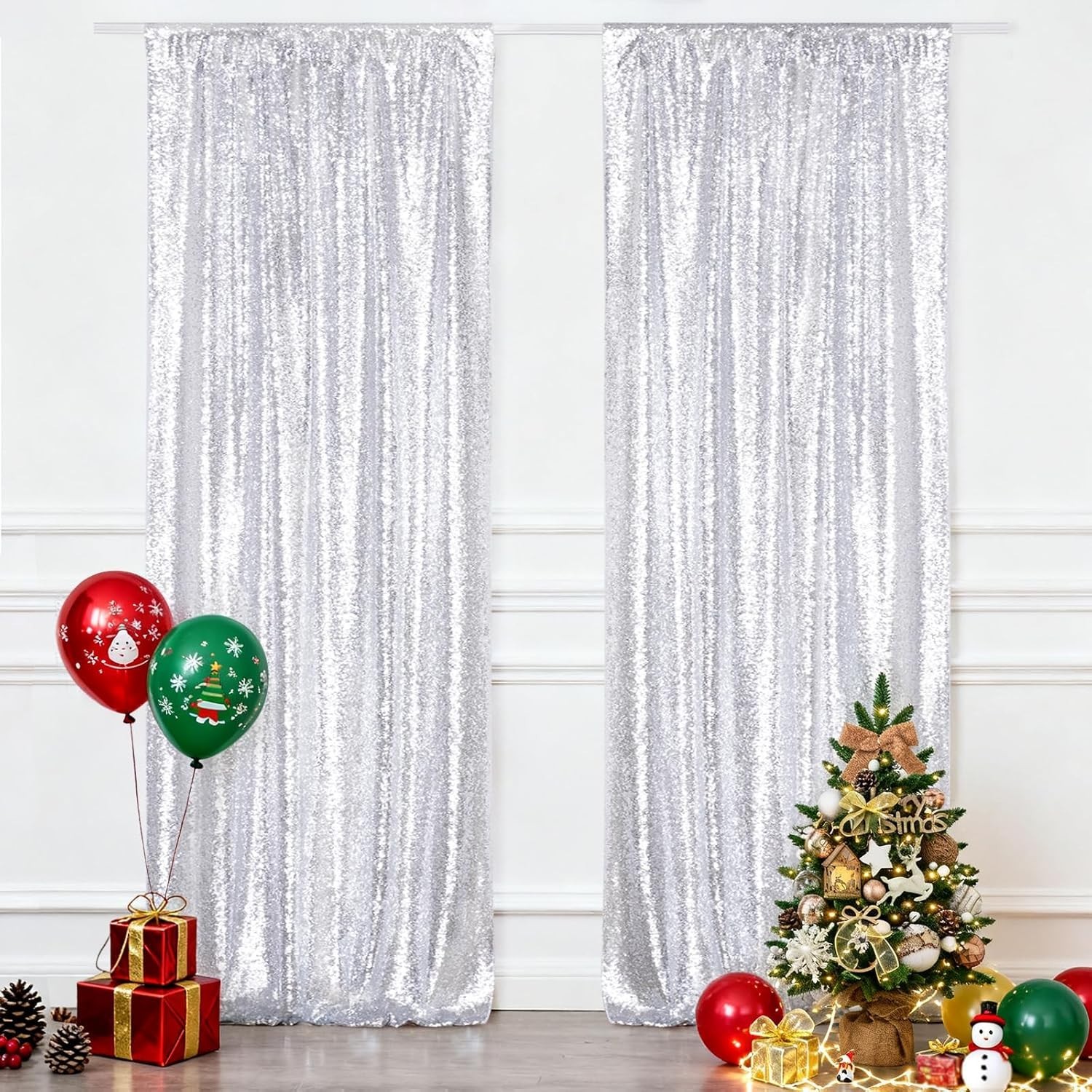 Shiny Sequin Backdrops 2 Panels Silver 2ft x 8ft Party Wedding Photography Decor