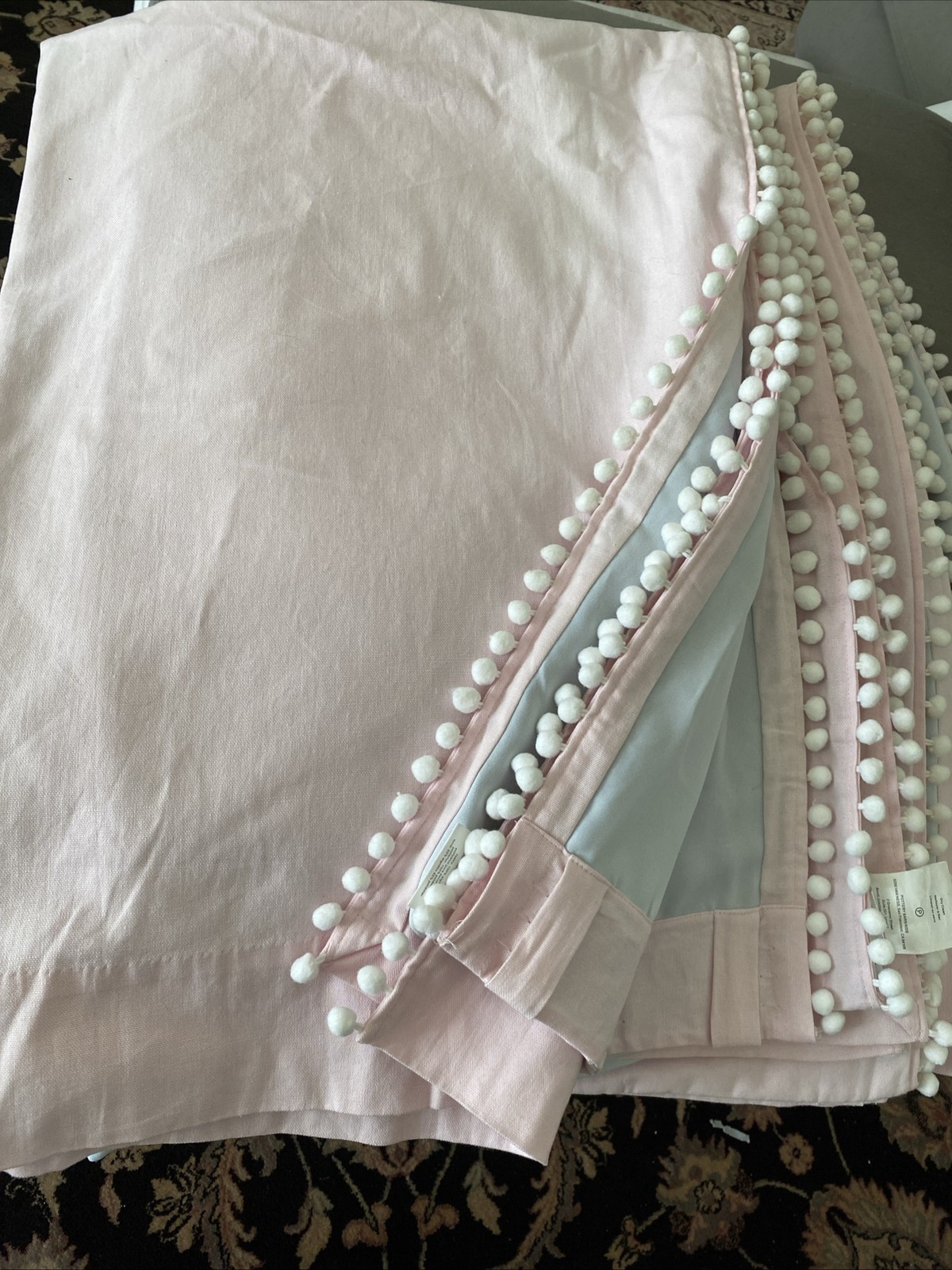 Pottery Barn Kids Cotton Pom-Pom Blackout Curtain 44″x 63” Pink/White Set Of 4