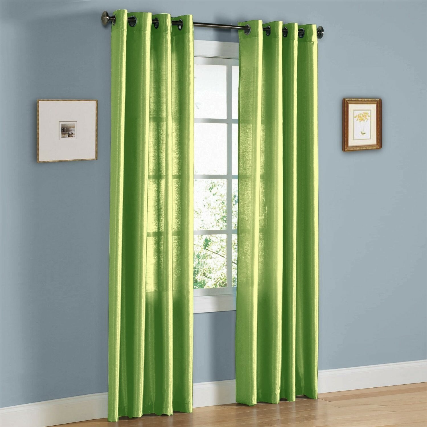 FAUX SILK Window Treatments Curtains MIRA GROMMETS 63″ 84″ 95″ LIME GREEN