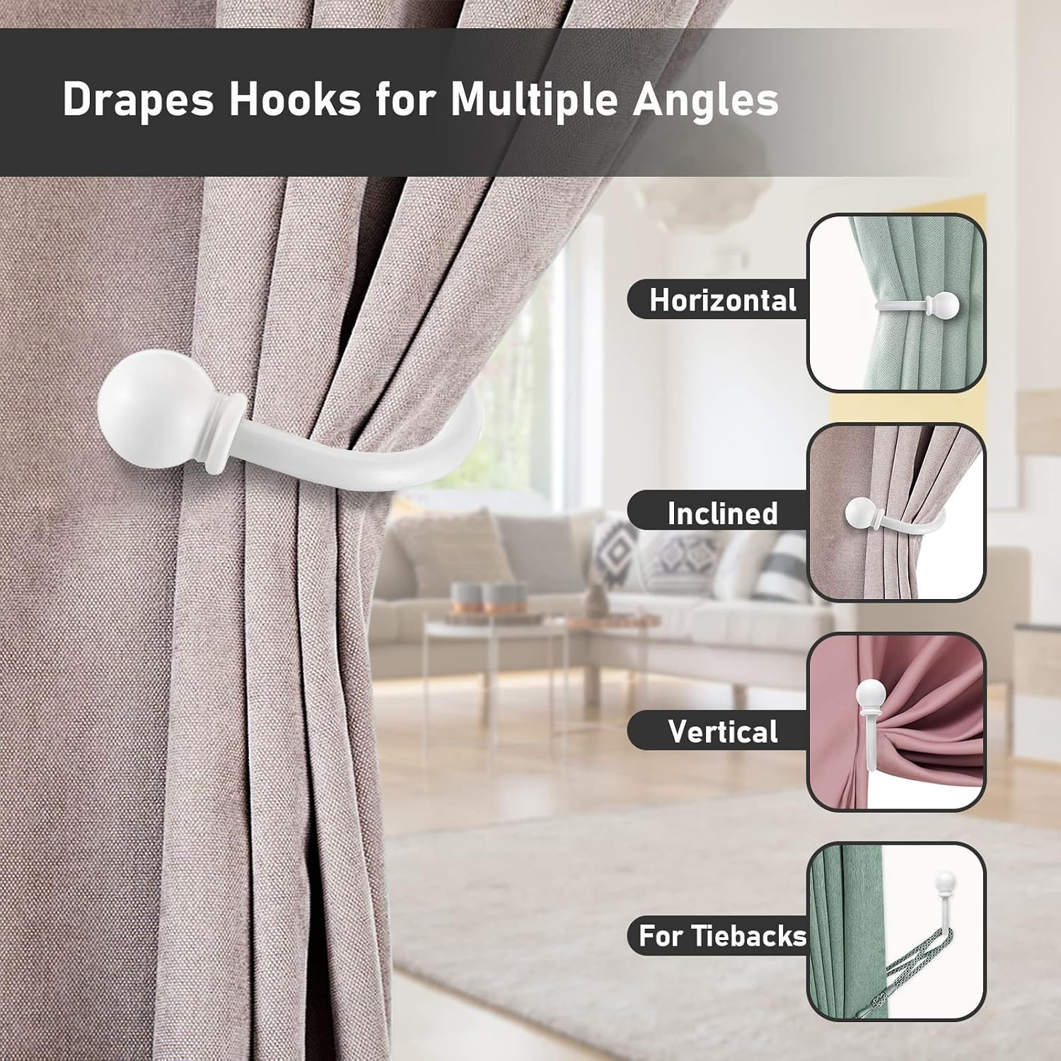 Set of 2 Decorative Curtain Holdbacks, Wall Mounted Aluminum Alloy Window Draper