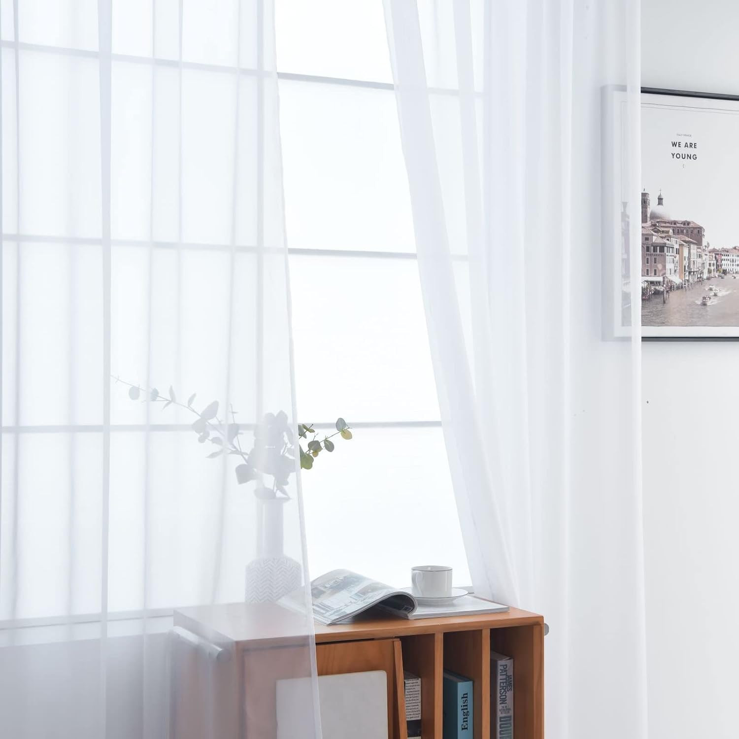 Basic Rod Pocket Sheer Voile Window Curtain Panels White 1 Pair 2 Panels 52 Widt