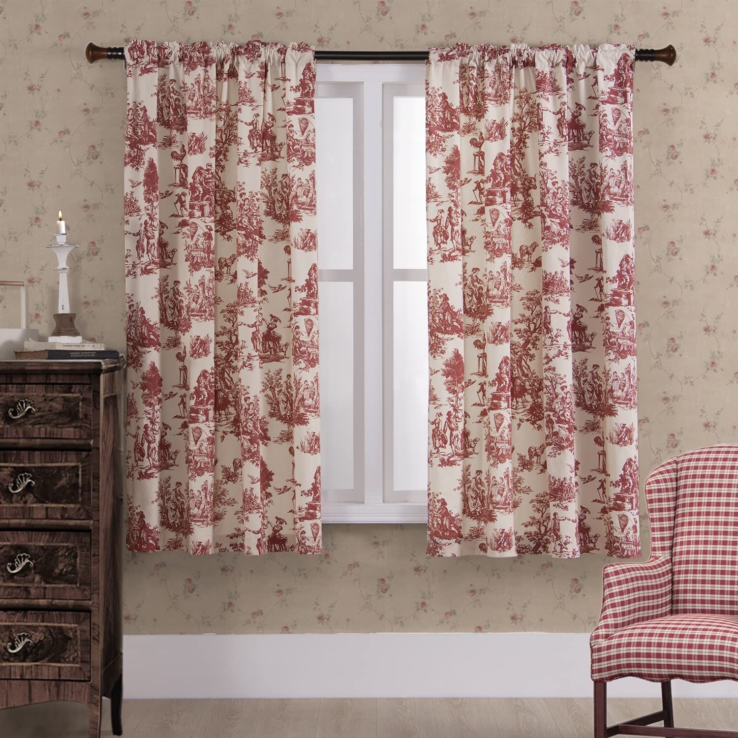 Cream Curtains 63 Inch Length for Bedroom 2 Panels with Farmhouse Red Design …