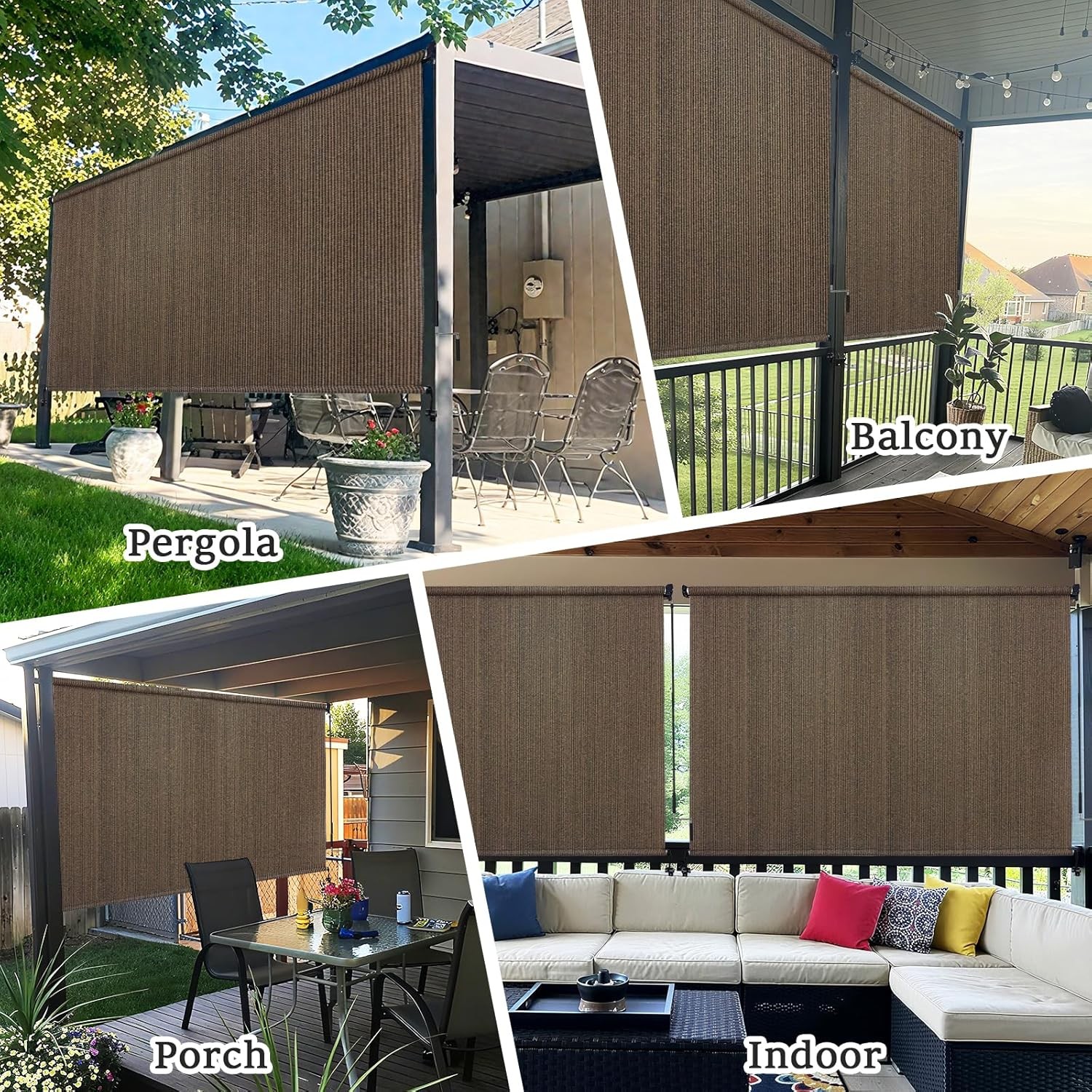 10′ W x 8′ H Outdoor Roller Shades, Cordless Patio Roll Up Outdoor Blinds with 2