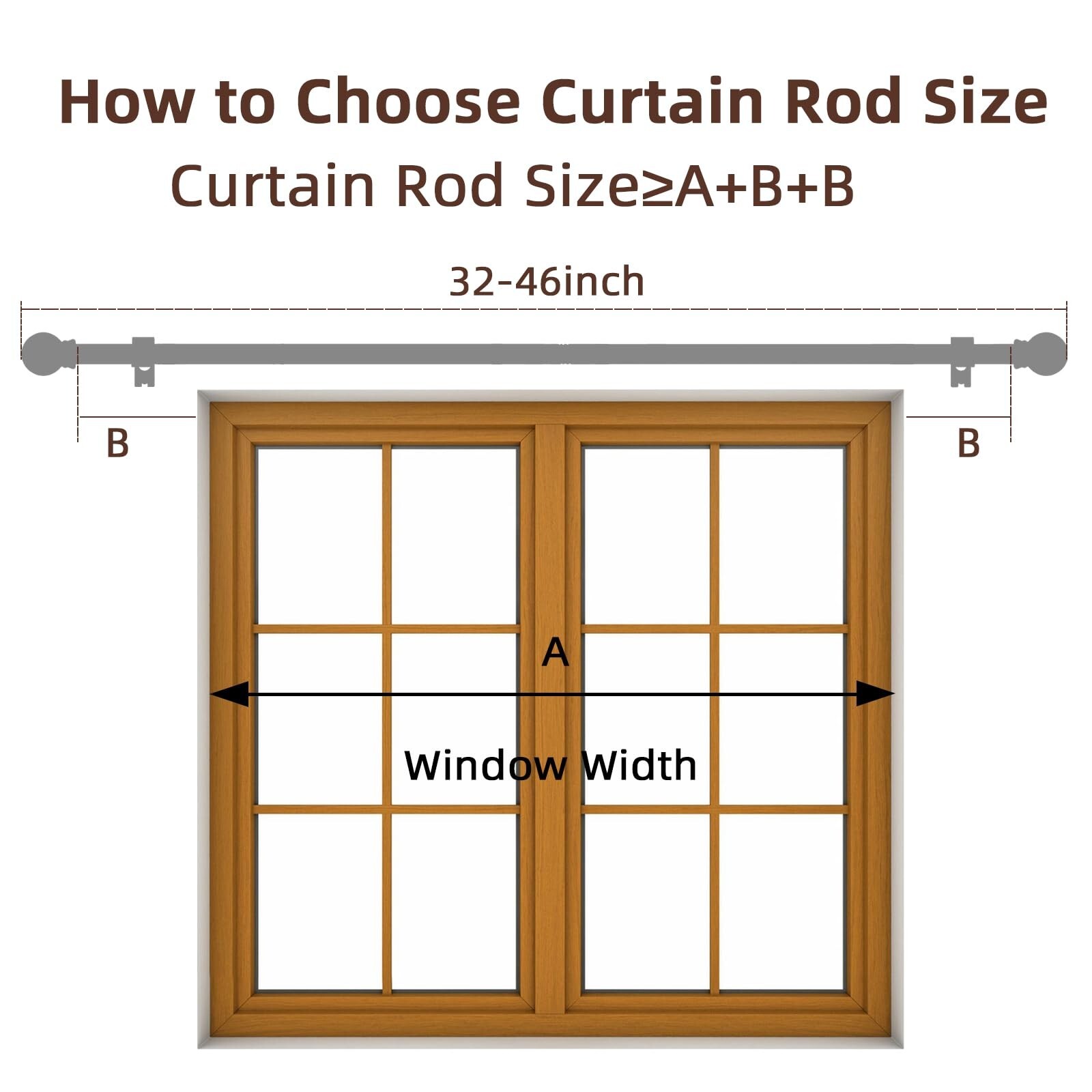 Curtain Rods for Window 32 and 48, Black 5/8 inch Splicing Single Window Curt…