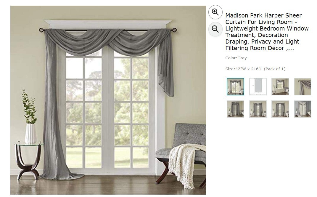 1 Sheer Curtain Madison Park Harper Kaylee 42″ x 216″ Grey MP40-4505