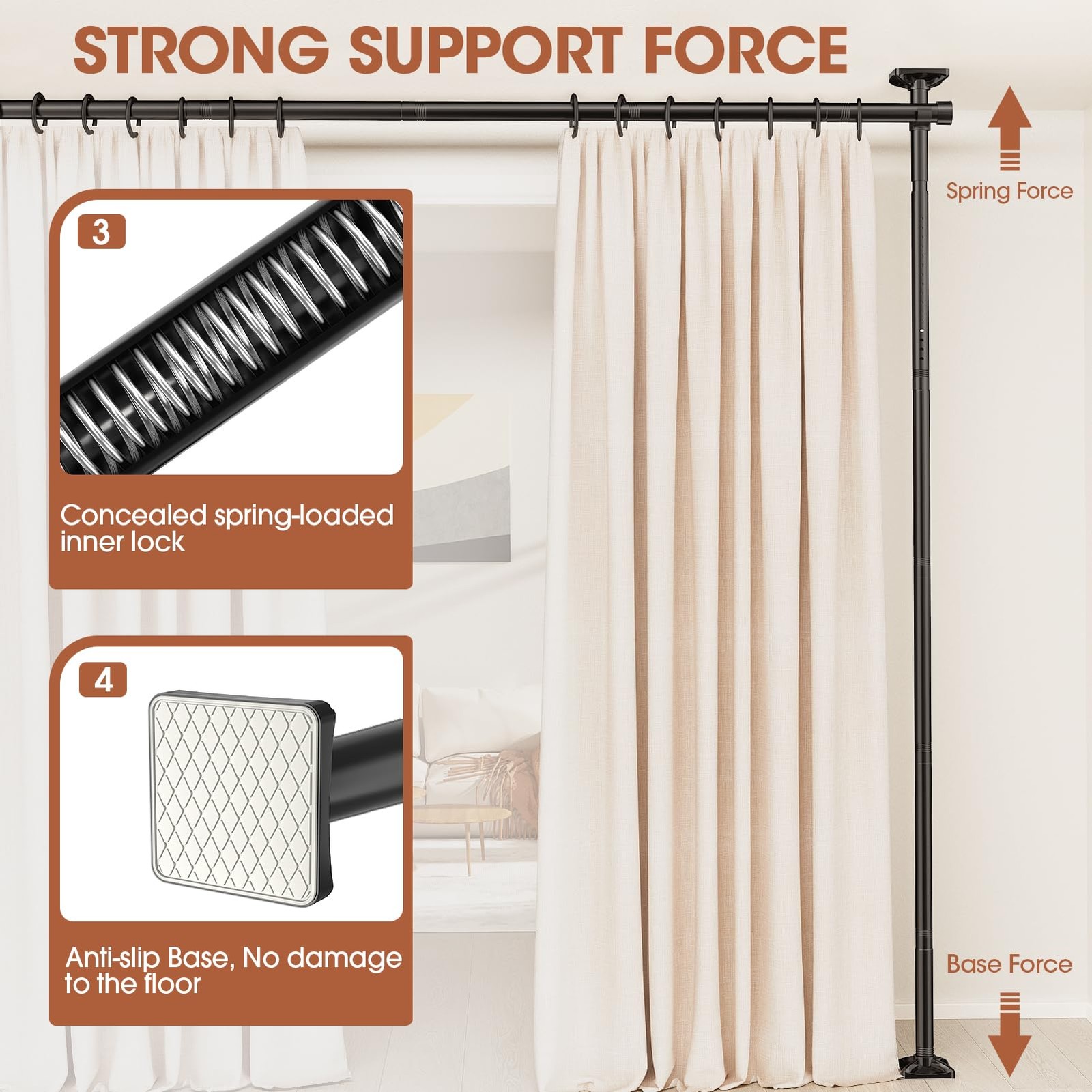 SUNALLY Room Divider Curtain Rod No Drill Adjustable 28-171in Black Stand