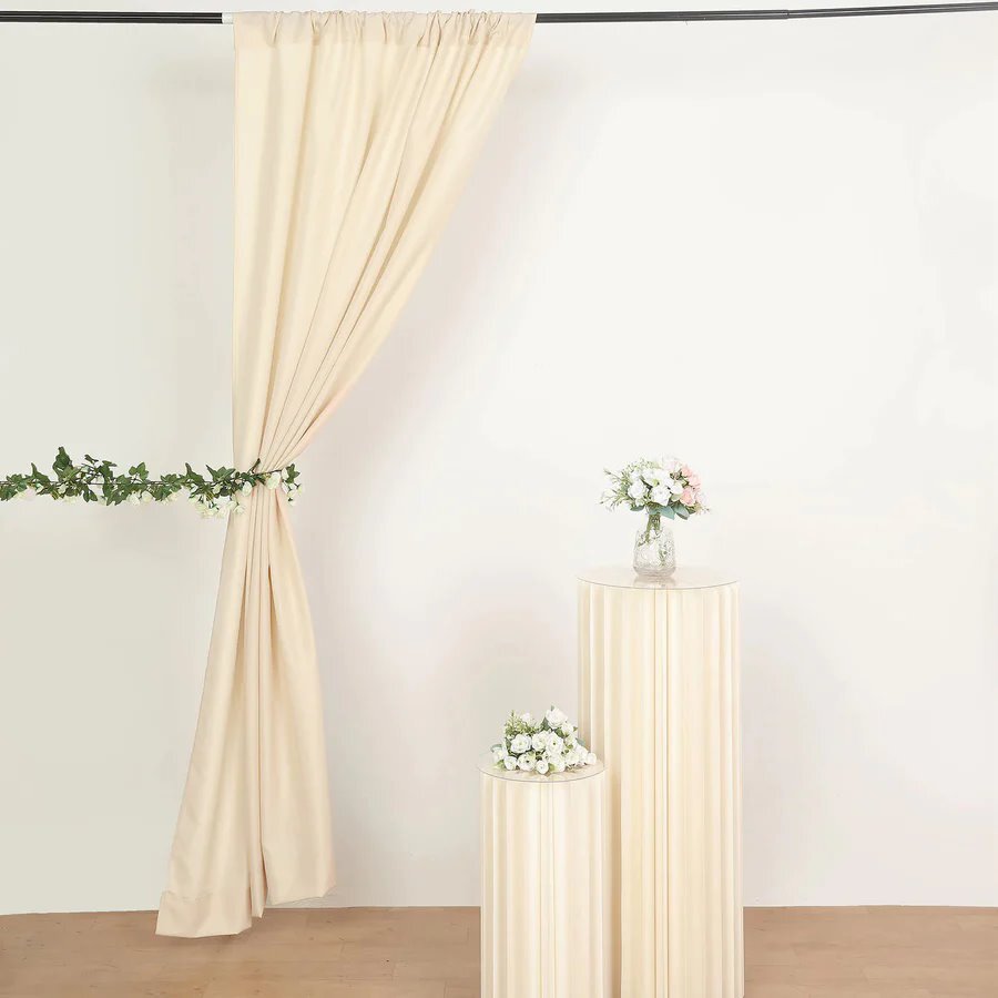 BEIGE 2 Drapery Panels 8 ft Polyester Backdrop CURTAINS Rod Pockets Party Events