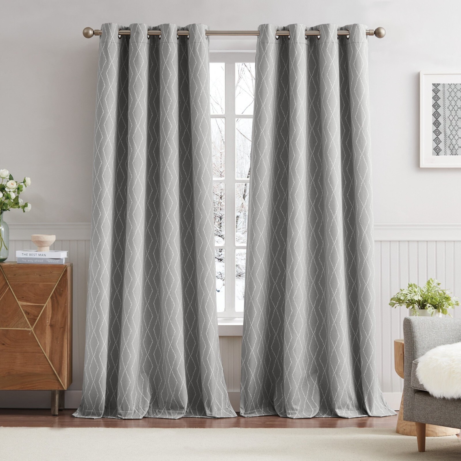 River Diamond Grommet Blackout Set of 2 Panel Curtain 50in x 84in Gray