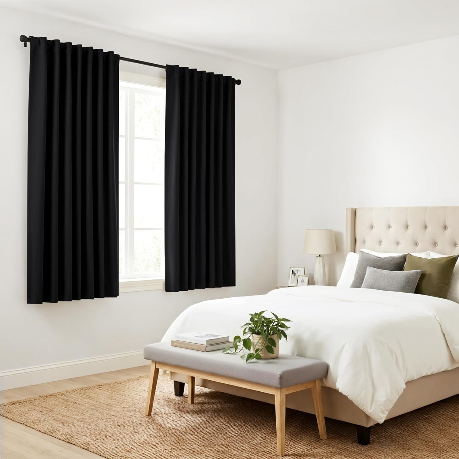 PONY DANCE Black Kitchen Blackout Curtains over Sink, Short Half Curtains for Ba
