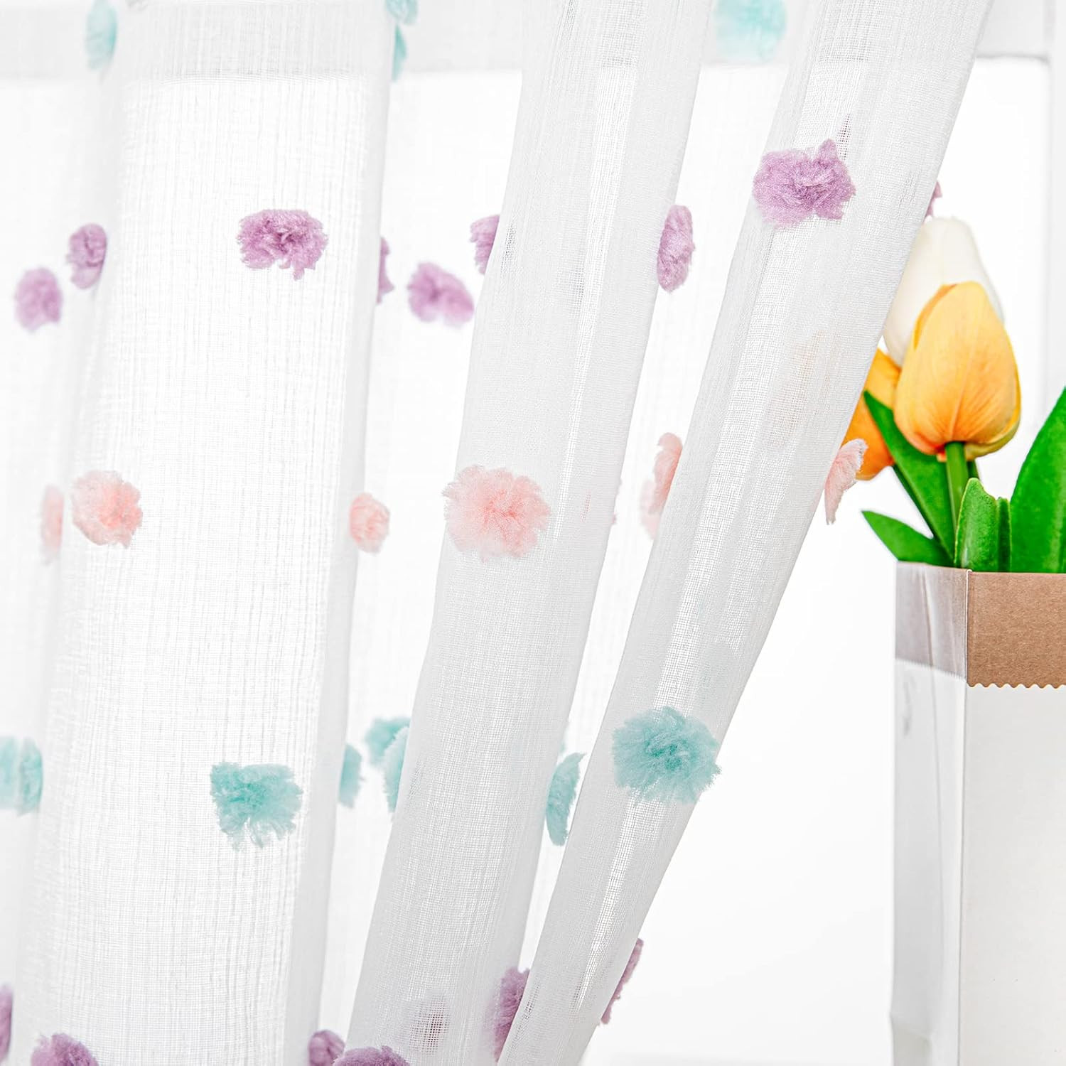 Small Curtains for Kitchen Windows Rainbow Pom Pom Curtains for Bedroom Light Fi