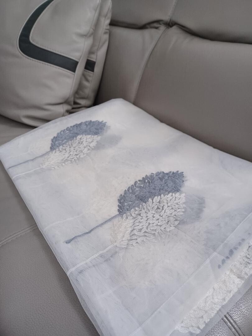 Window Curtains White Sheer Panels Embroidered Leaves 88″L x 100″W (Pack of 2)