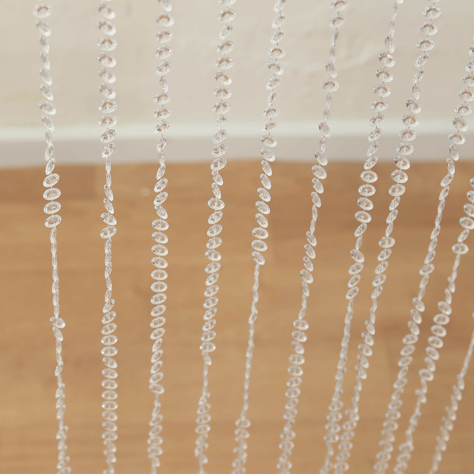 CLEAR 5 ft x 10 ft Acrylic Crystal Beaded Curtain with Polyester Rod Pocket