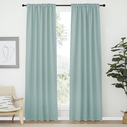 Aqua Blue Curtain Panels – 34″W x 72″L – Blackout Window Draperies – Pack of 2