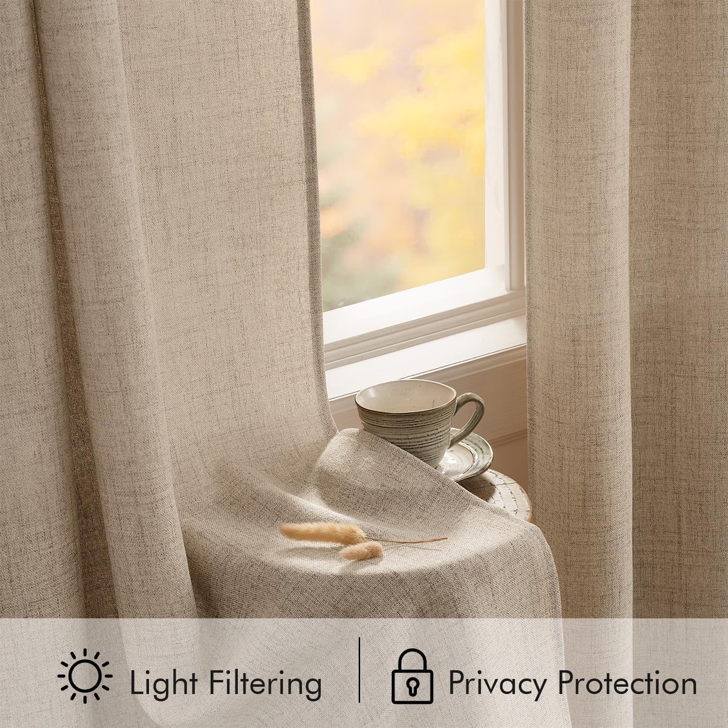 Faux Linen Curtains Panels Light Filtering Window Drapes for Living Room and …