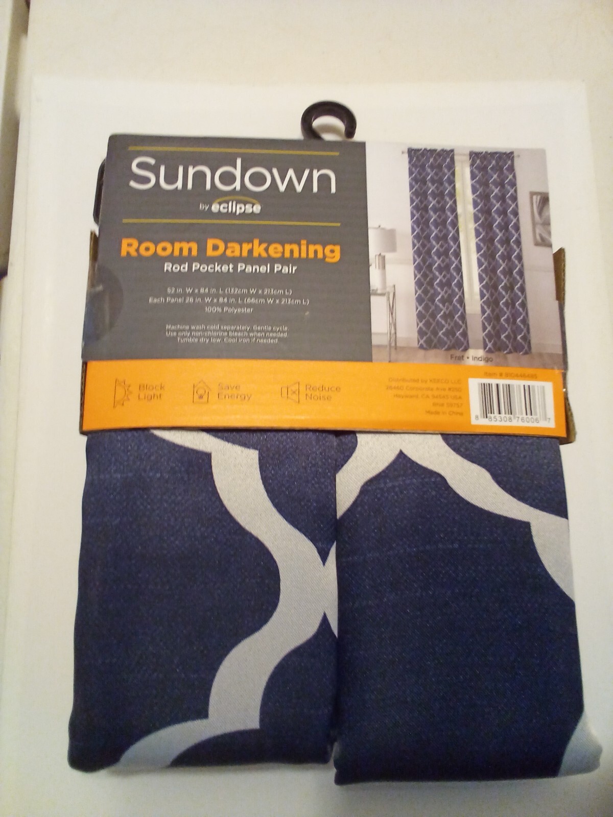Sundown  Room Darkening Window Curtains Set of 2  26″ x 84″  Fret Indigo