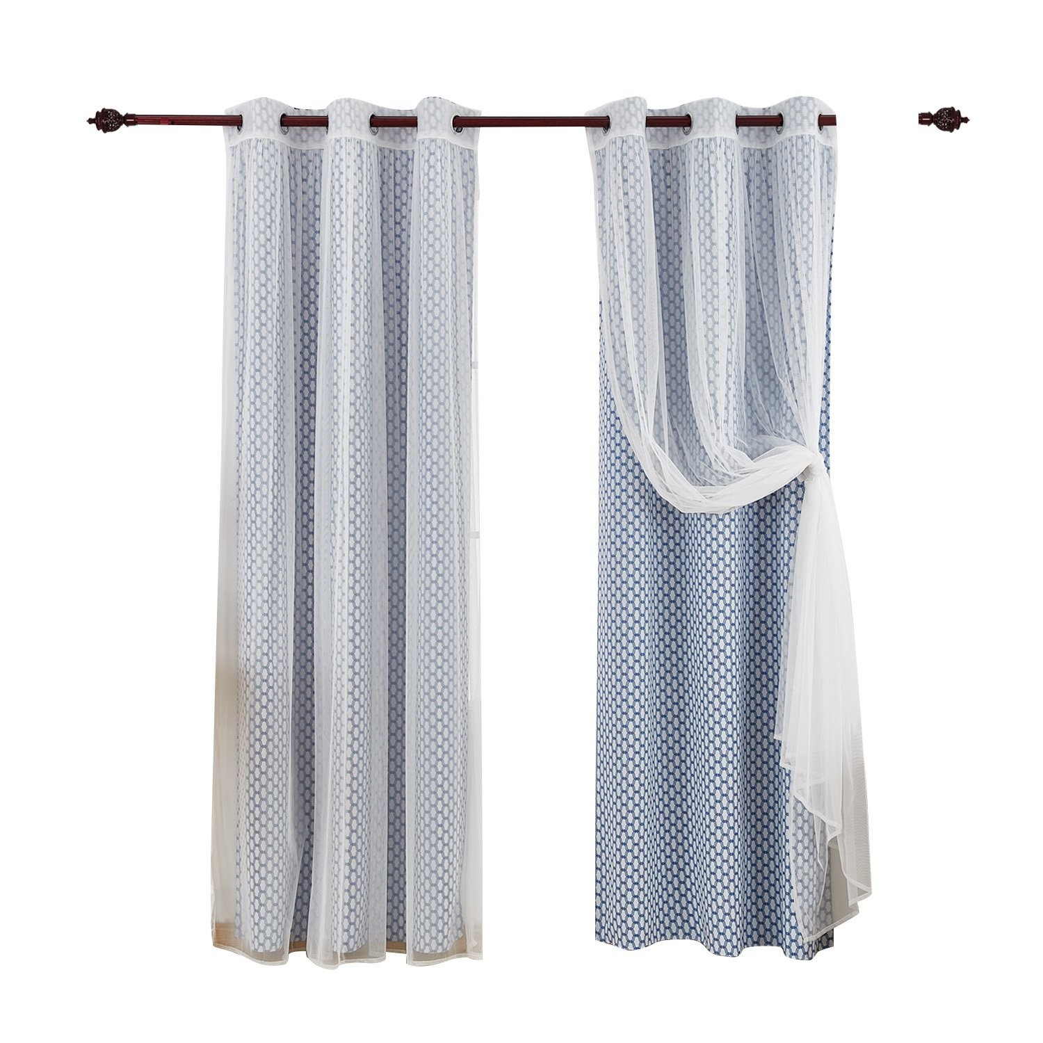 Deconovo Grommet Top Panels Azure Blue Moroccan Print Thermal Insulated Bedro…