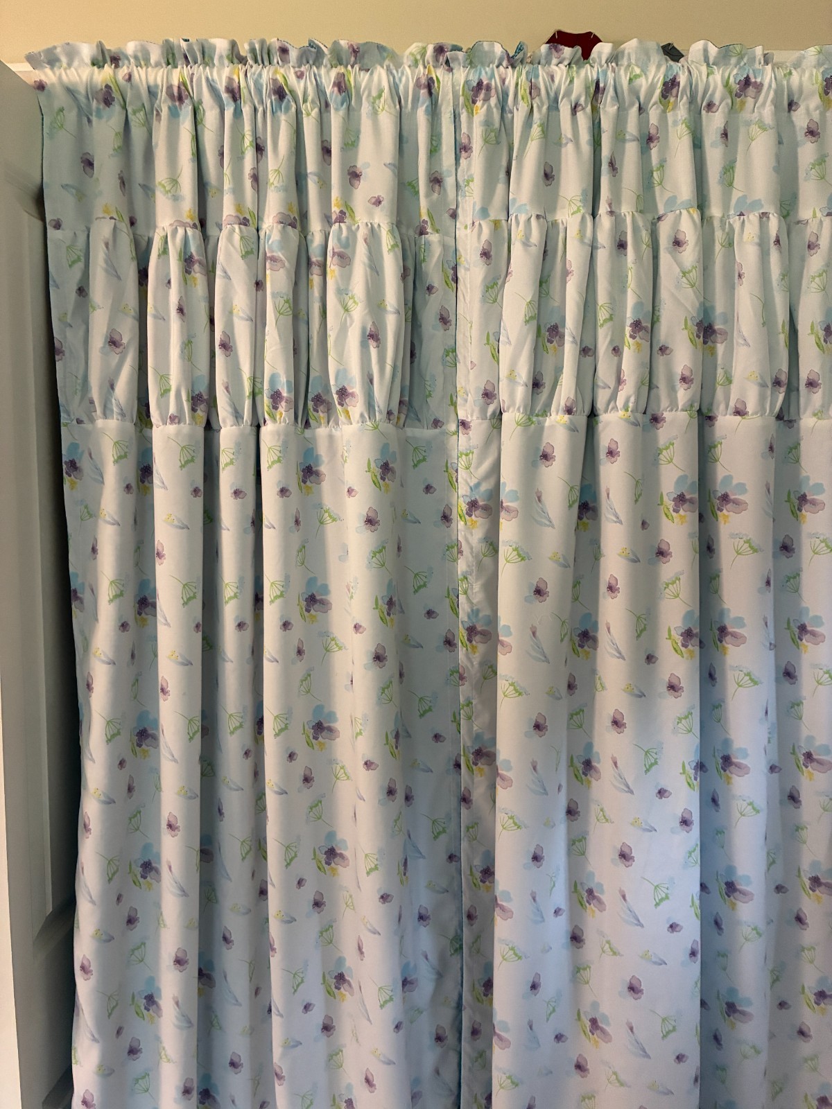 2 handmade curtain panels reversible (2 in 1) aqua blue plaid floral 37.5W x 85L