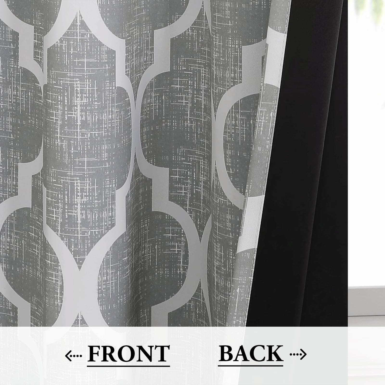Beauoop Lattice Blackout Window 50″W x 18″L (Pack of 1), Rod Pocket | Grey