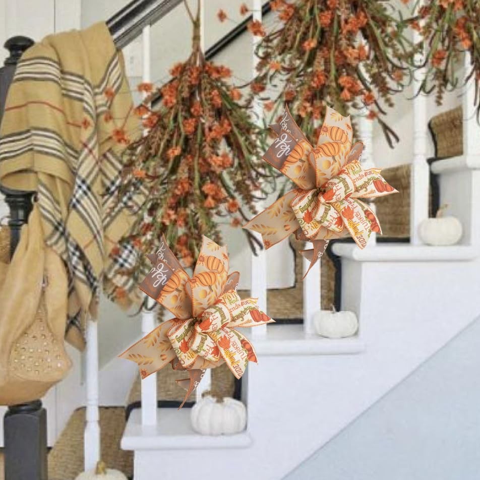 Fall Lantern Bow Wreath Bow Decor Bow Halloween Lantern Bow Orange Pumpkin La…