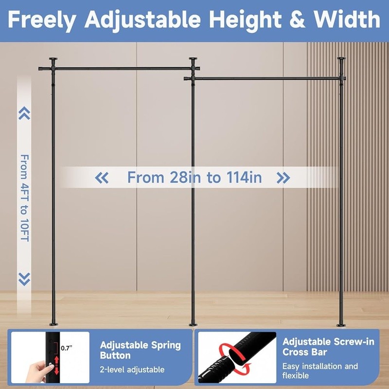 Room Divider Tension Curtain Rod Adjustable Portable Privacy Screen Easy Install