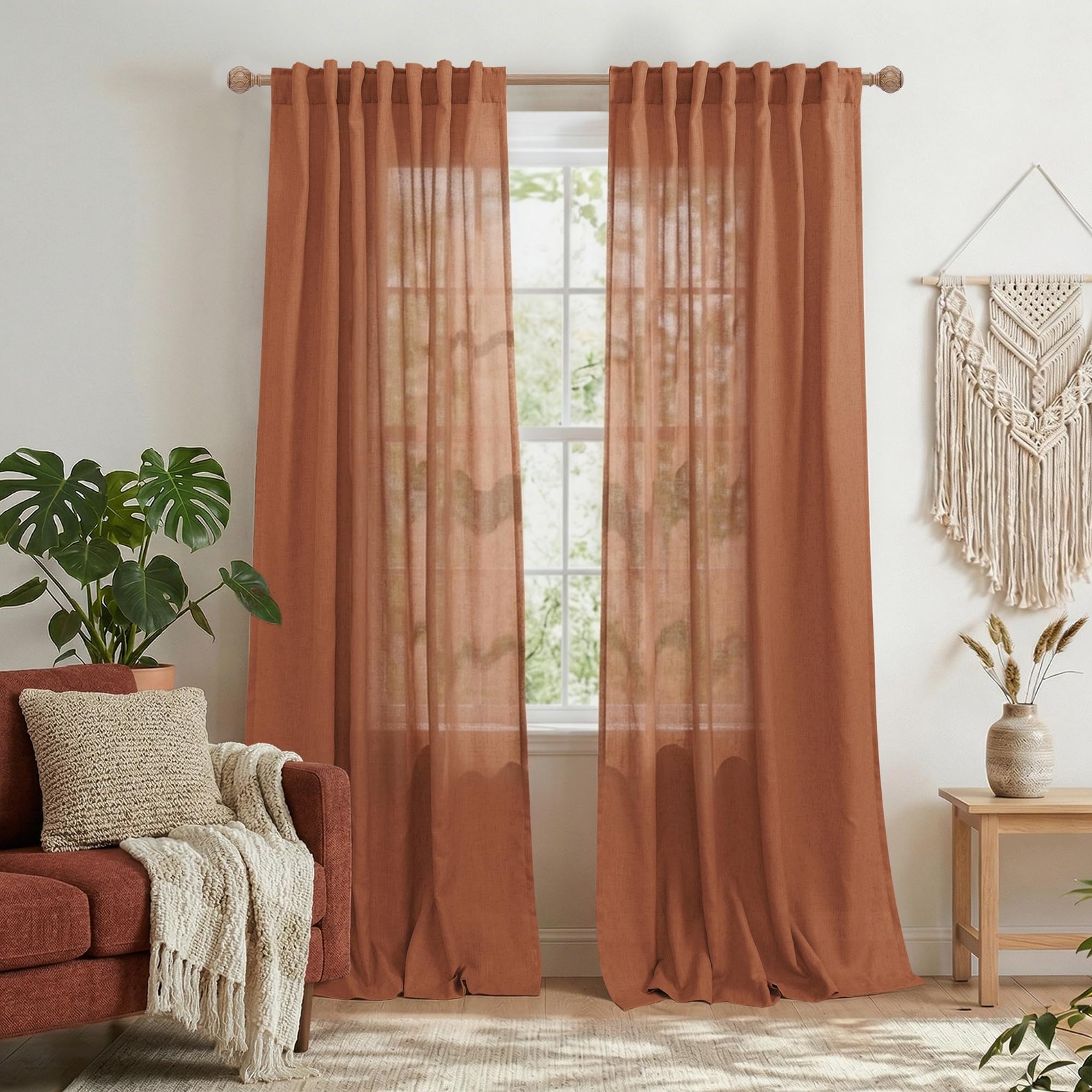Terracotta Boho Curtains 84 Inches Long for Living Room, Farmhouse Rustic Sem…