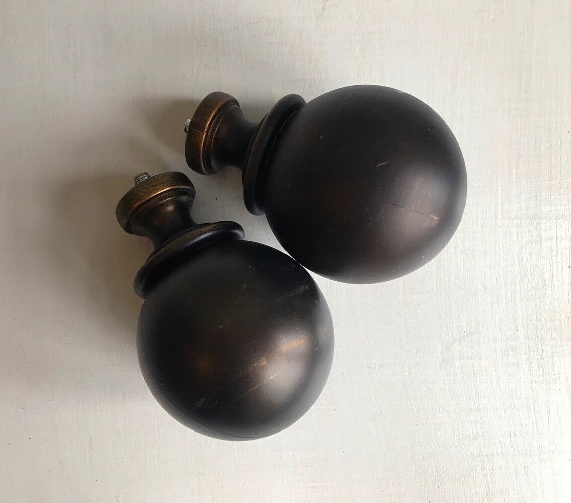Knob Finial Orb Shaped Oil Rubbed Bronze Finish for Drapery Rod 1 SET