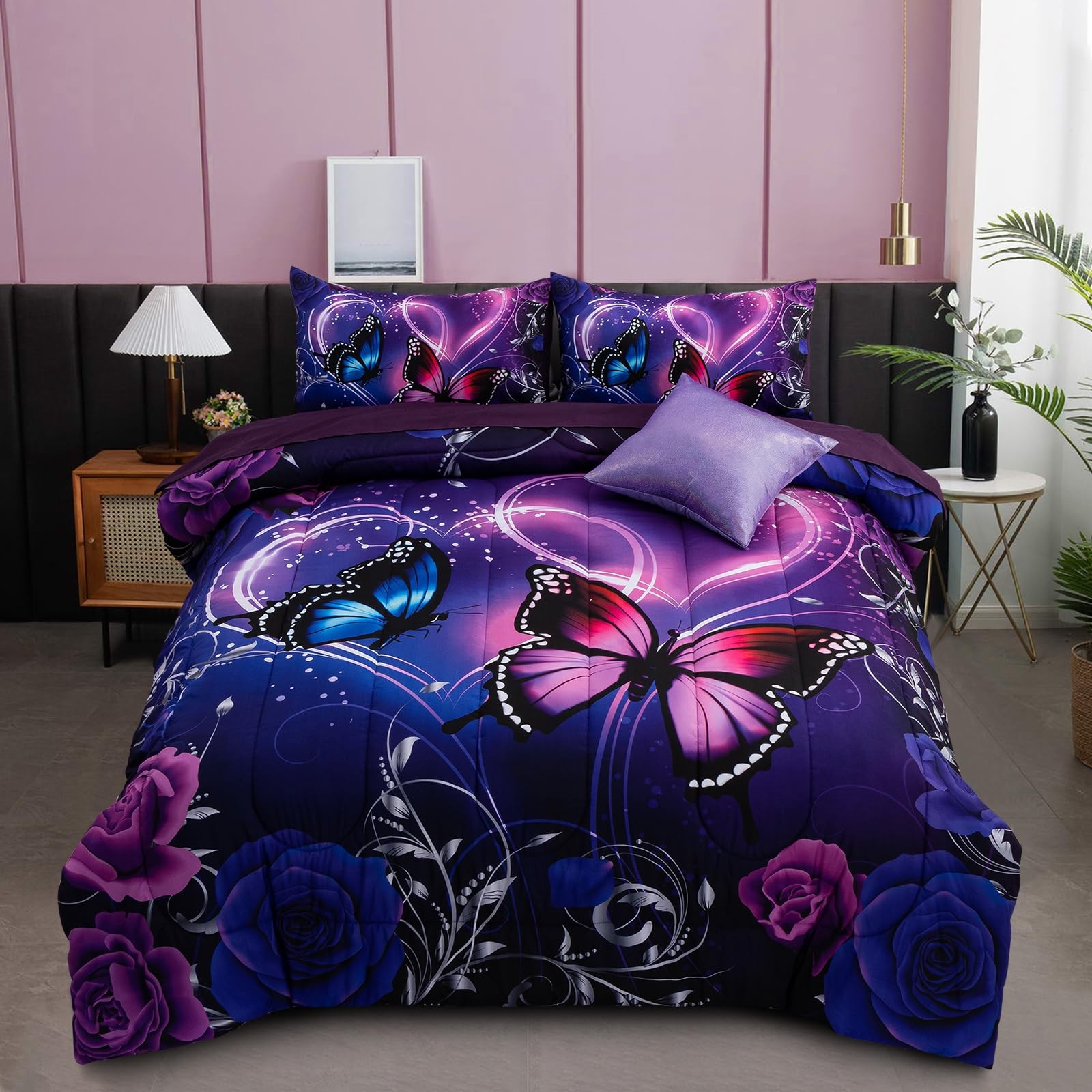 A Nice Night Galaxy 6pcs Bed in A Bag Purple and Blue Queen(6Pcs),
