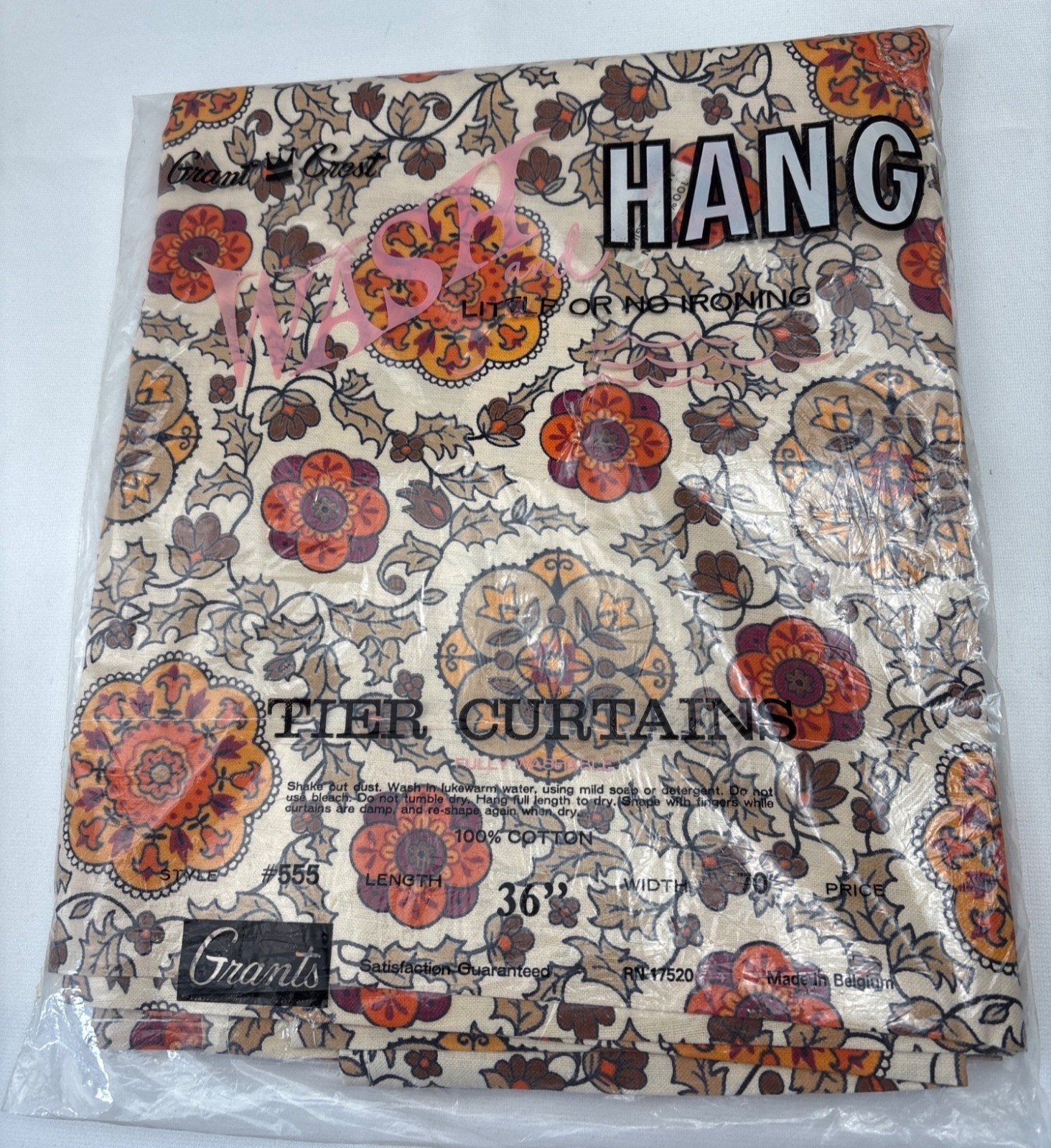 Grants 36″ Floral Print Cotton Tier Curtains Belgium Vintage 555
