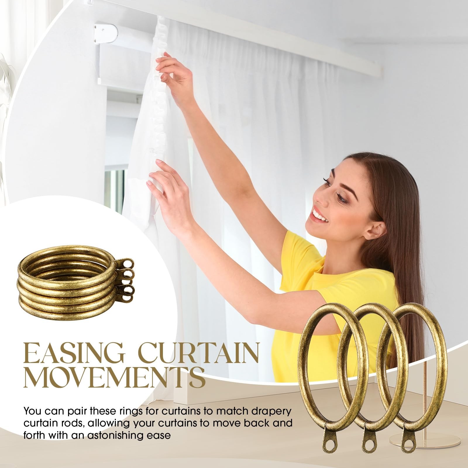 40 Pieces 2 Inch Inner Diameter Metal Curtain Rings with Eyelets Drapery Rod