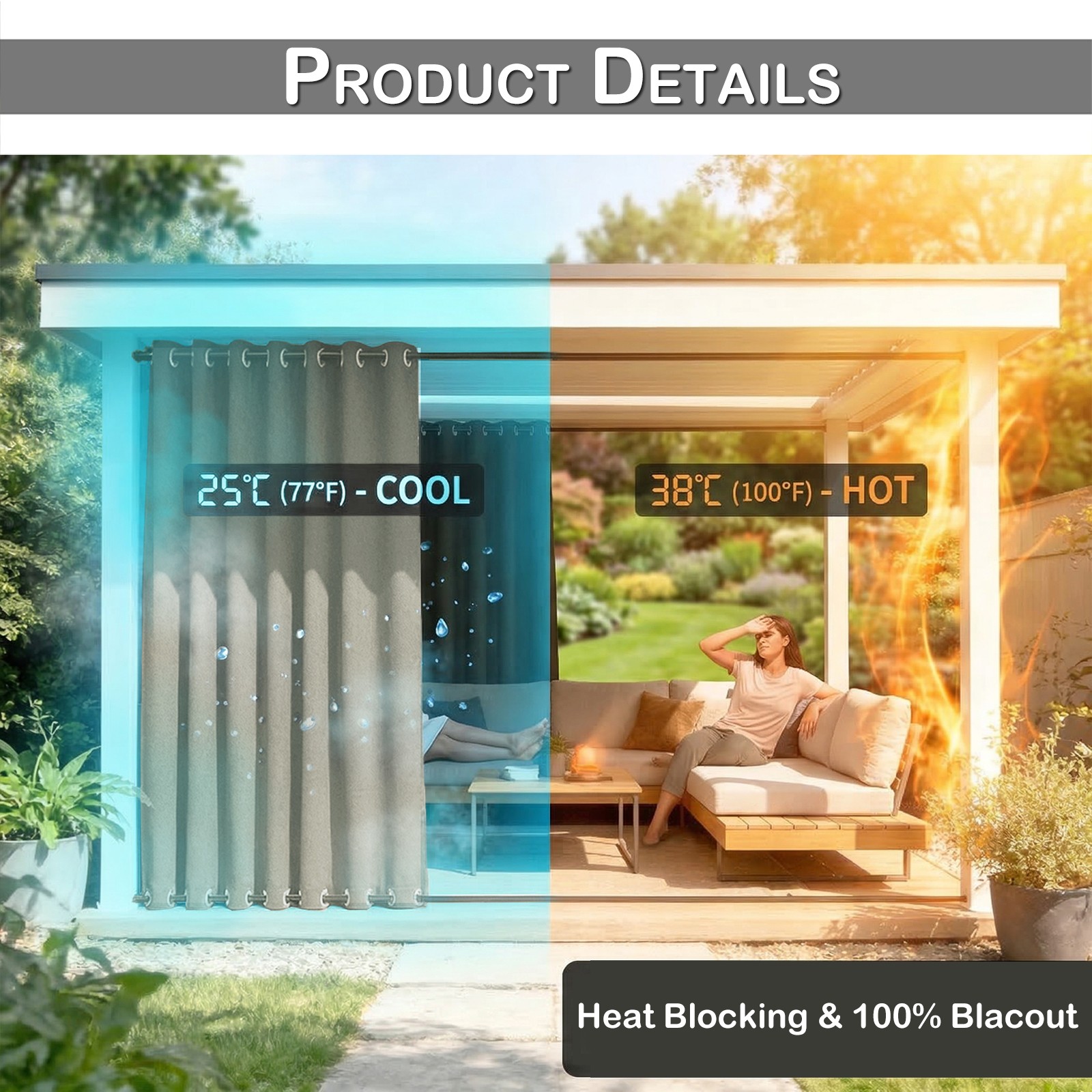 Outdoor Curtains for Patio Waterproof & Windproof Cordless Extra Wide Drapes