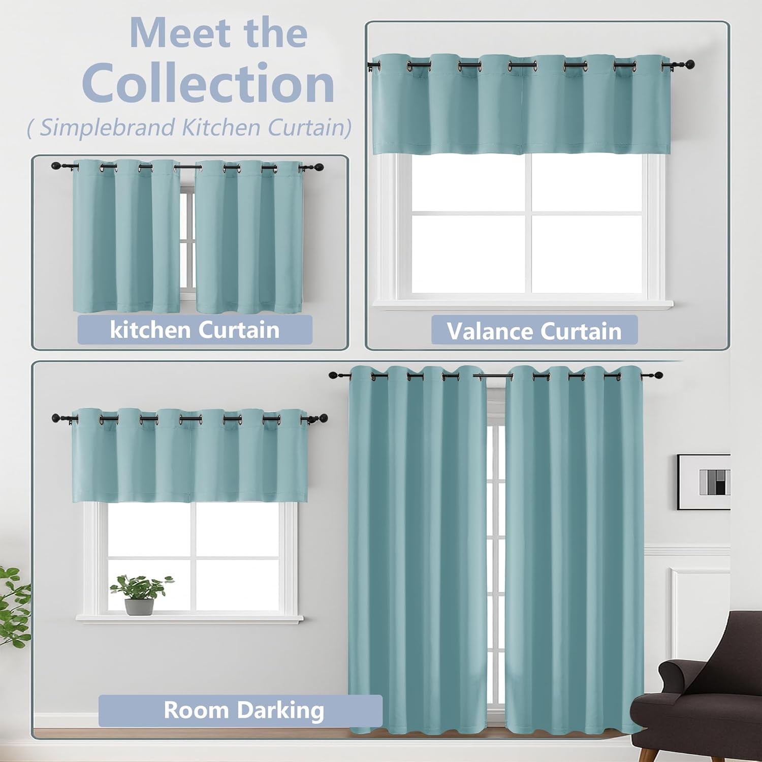 Window Valance for Kitchen Long 2 Panels Set, Room Darkening