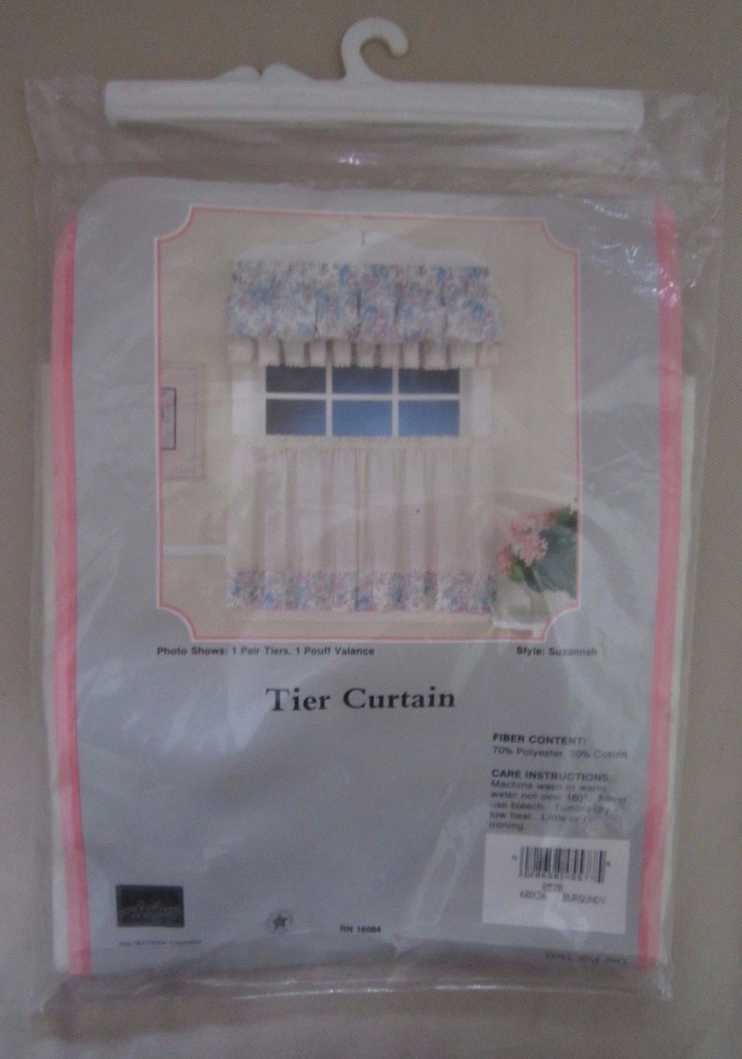 NOS Arley Burgundy Floral Suzannah One Pair Tiers Curtain 60×36 852B 80s 90s NOS