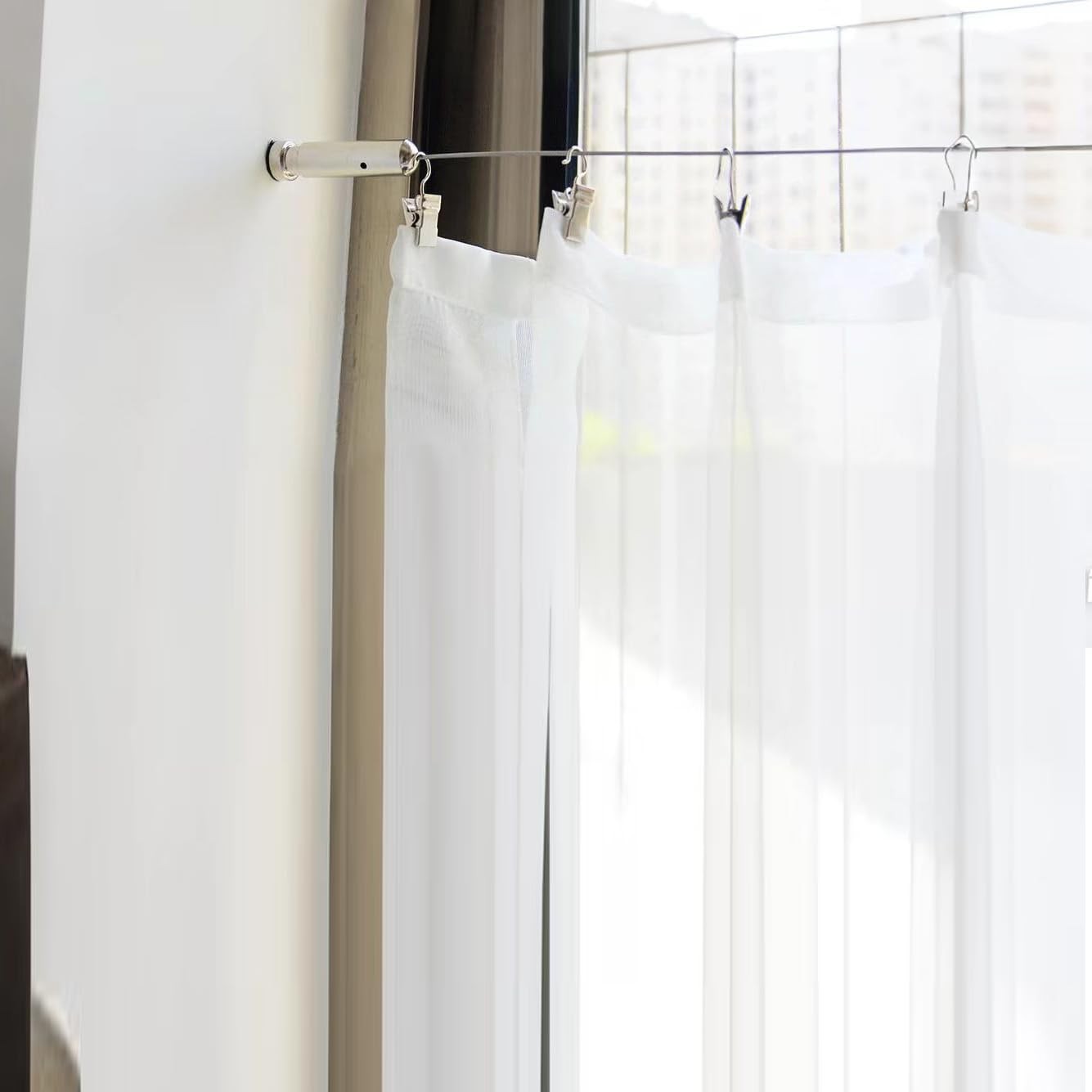Wire Cable Curtain Rod System with Clips,Hanging Clothesline Wire Window Curt…