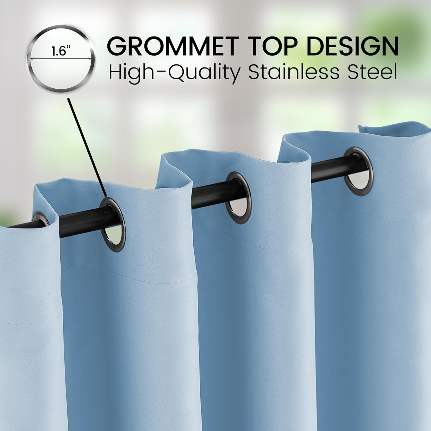 Light Blue Extra Long Blackout Curtains for High Ceilings, 52″x132″ Panel