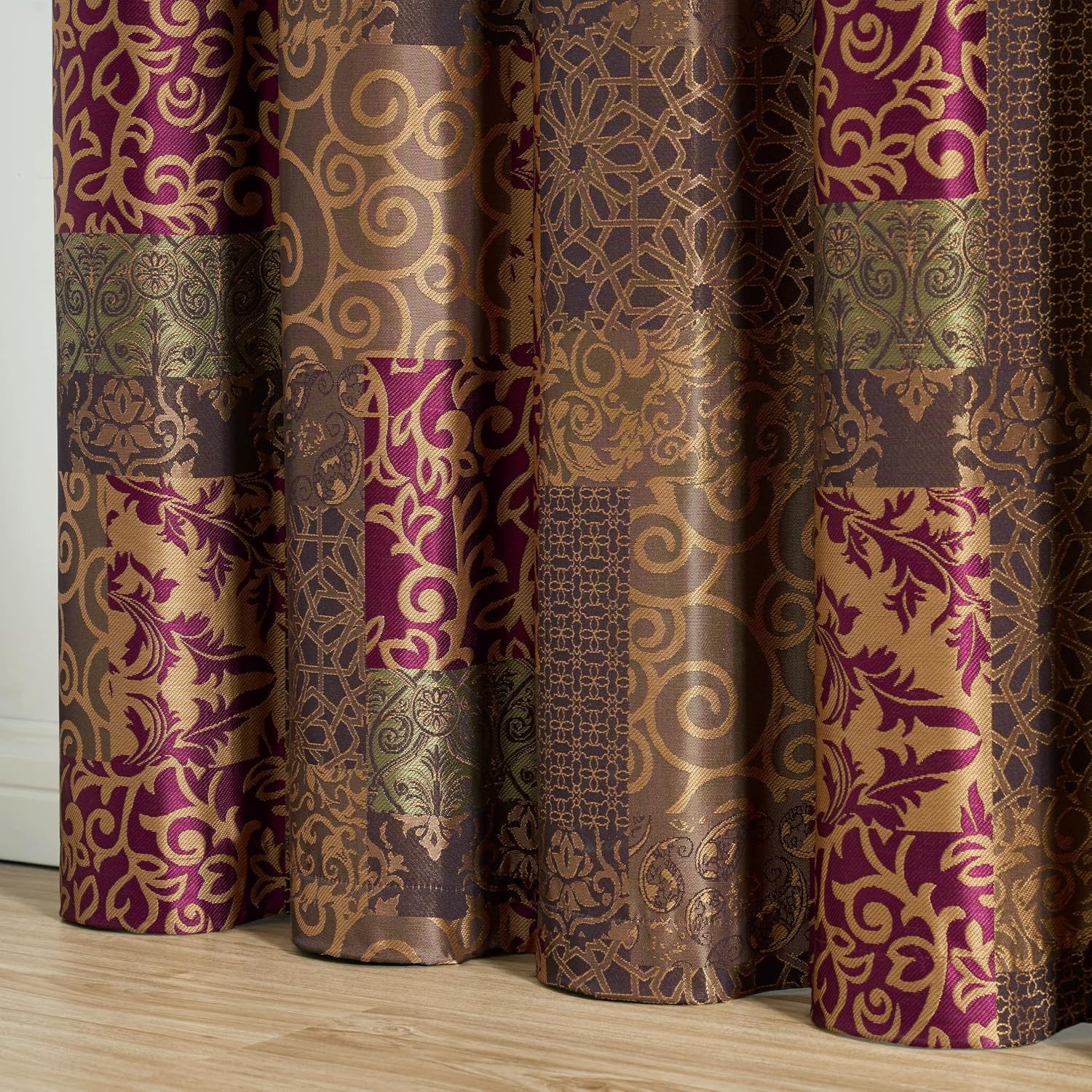 Amelia 4-Piece Multicolor Floral Jacquard Patchwork Curtain/Drape Set Sheer