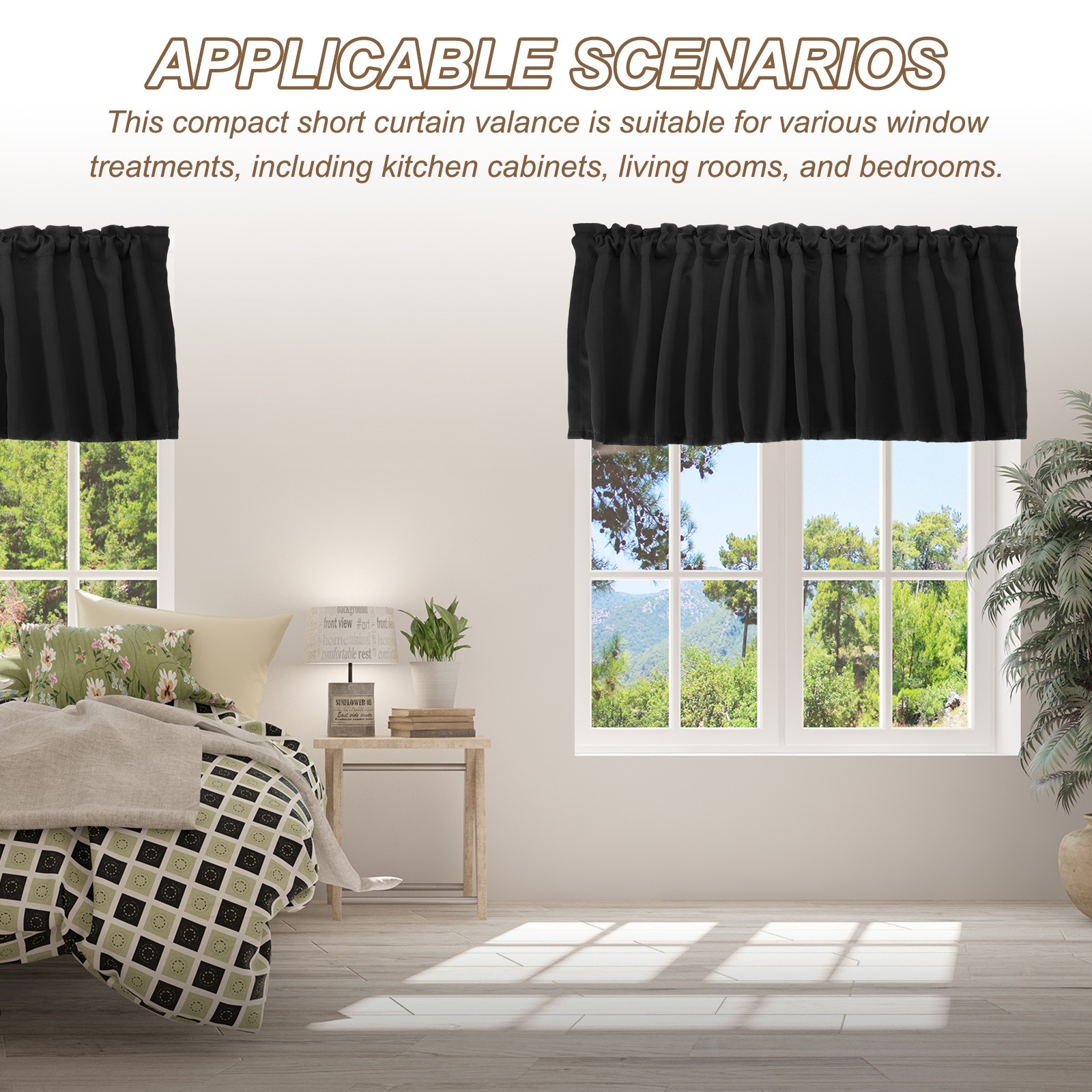 Window Valance, 52 x 18 Inch Valance Curtains for Windows Bedroom, Black