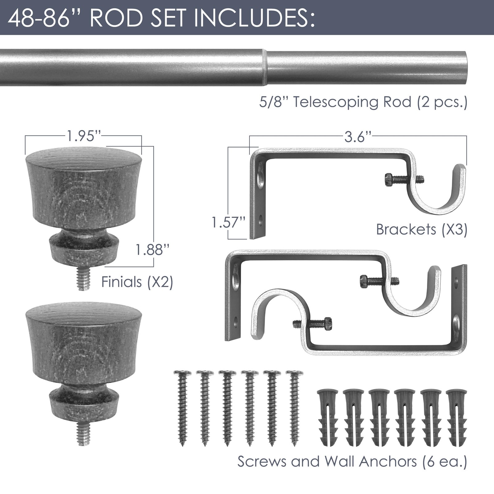 Stockton Distressed Black 5/8 In 4886 In Adjustable Window Curtain Rod Set