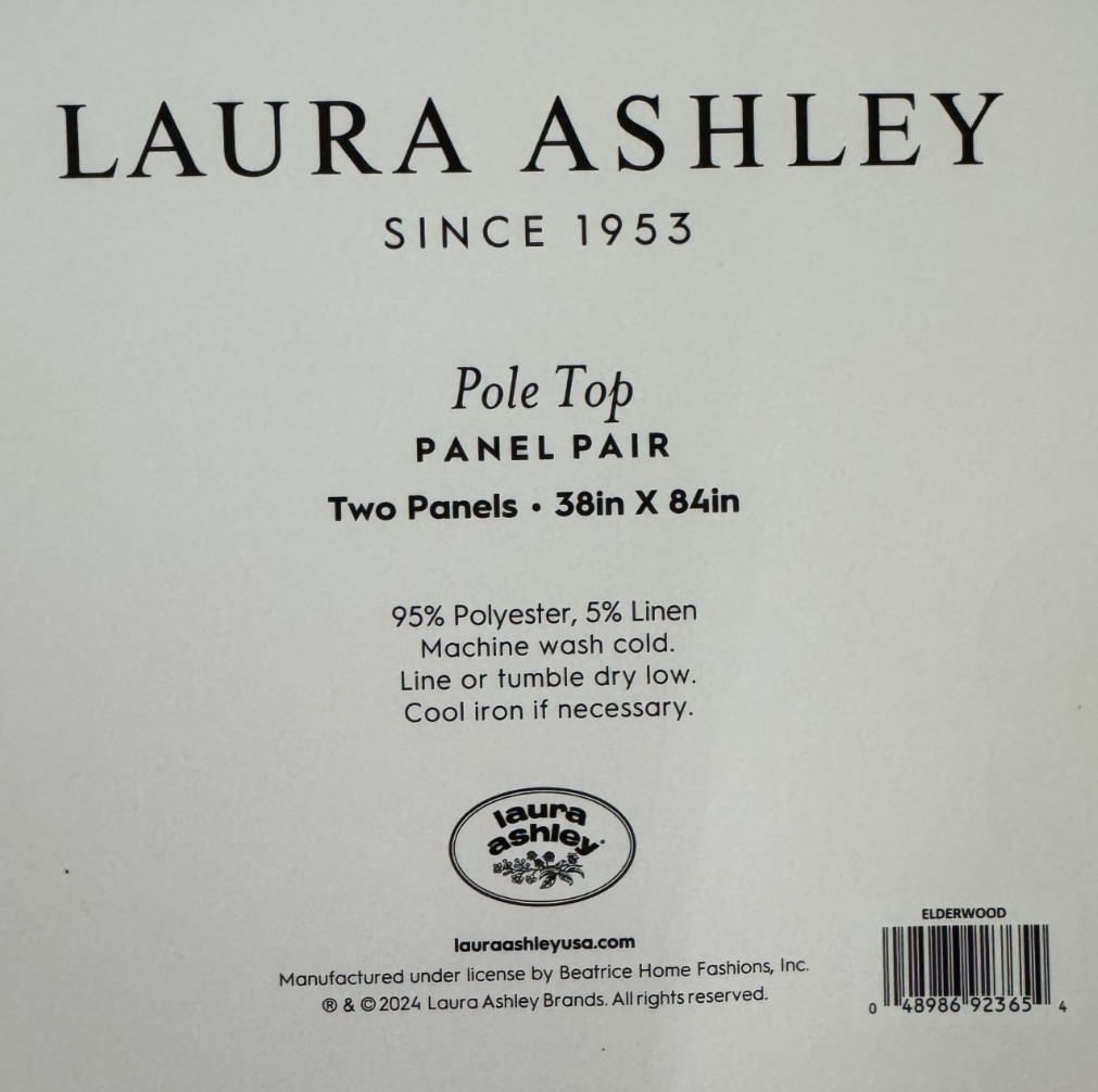 Laura Ashley Window Curtains 2 Panels 38 x 84 Beige Brown Sheer Elderwood Linen