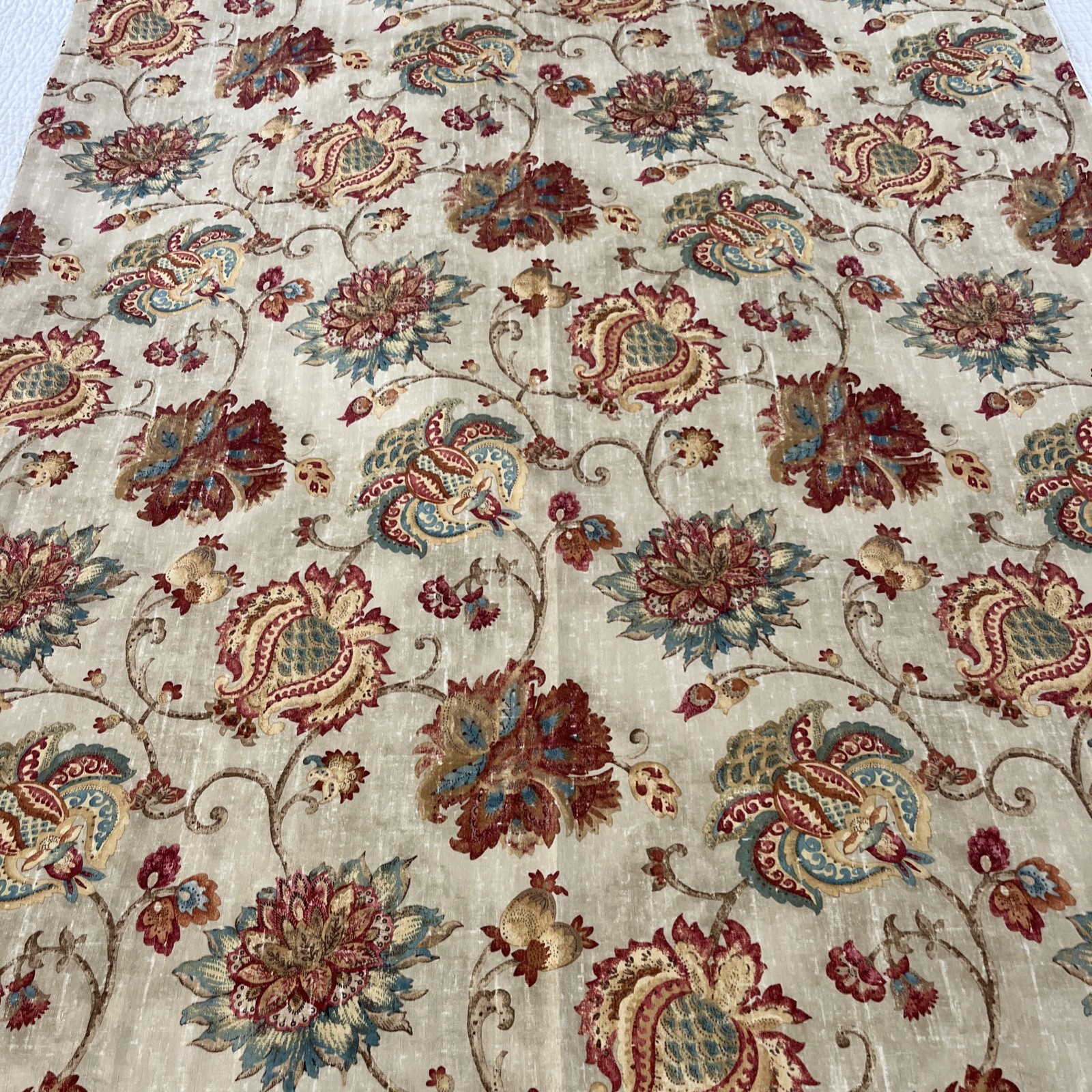 2-Pier 1 Jacobean Floral Curtain Panels 50 X 84” Lined Grommets Tan Polyester