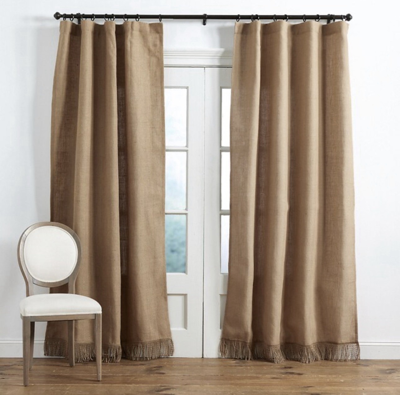 Ballard Designs Fringed Lined Burlap Drape Neutral Jute 54x 96 New Rod Pocket
