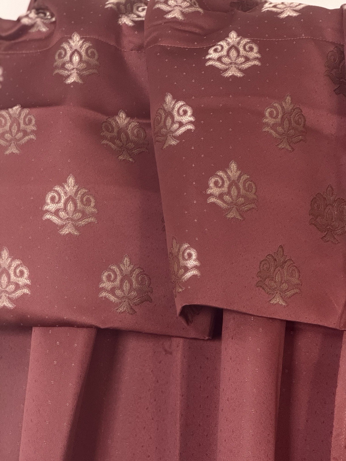 10 PC ELEGANT CURTAIN DRAPE SET 4 PANELS 4 VALANCES 4 TIEBACKS RUST GOLD JACQUAR