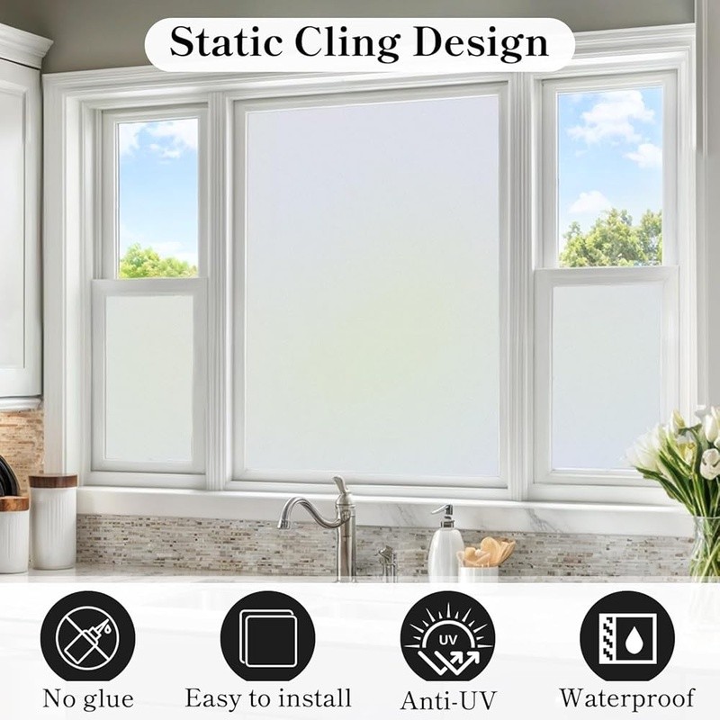 Frosted Window Film Privacy Static Cling Anti UV Reusable Heat Control New