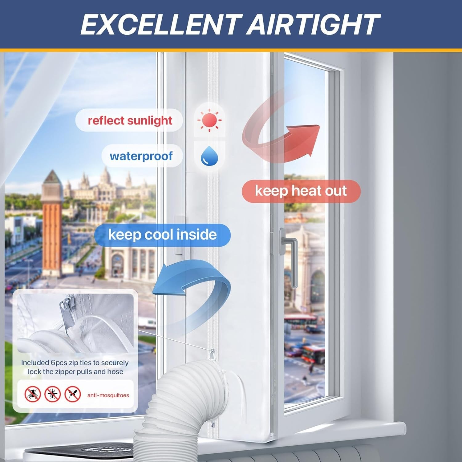 High-Density Fabric Portable AC Window Seal Kit 400cm Easy Install with Zip Ties